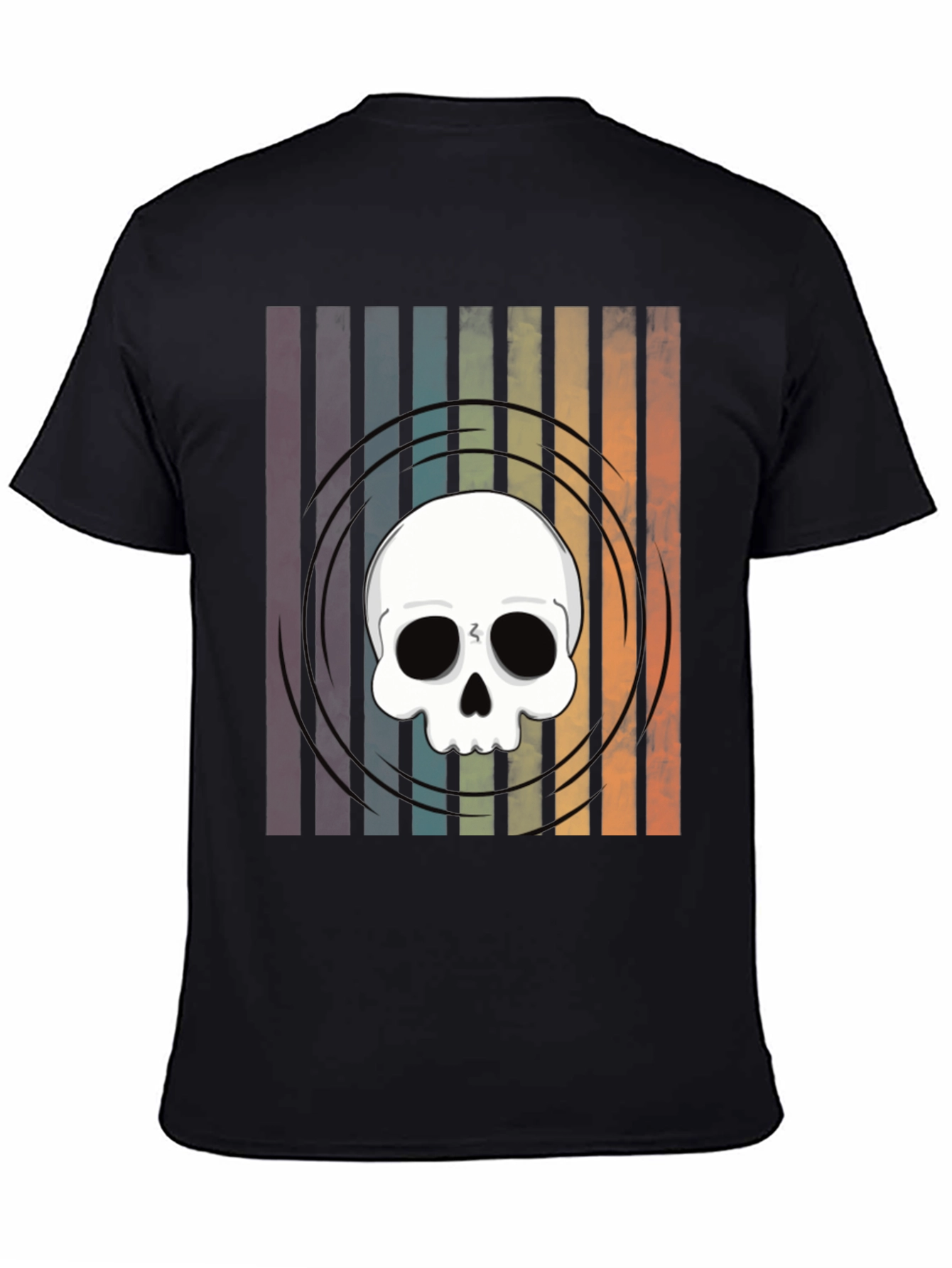Striped Skull Graphic Tee - Retro Style