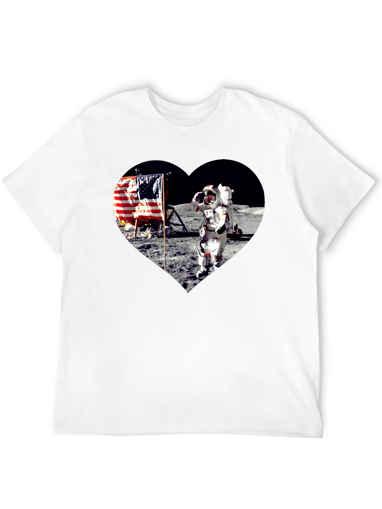 Moon Landing Heart Graphic Black T-Shirt