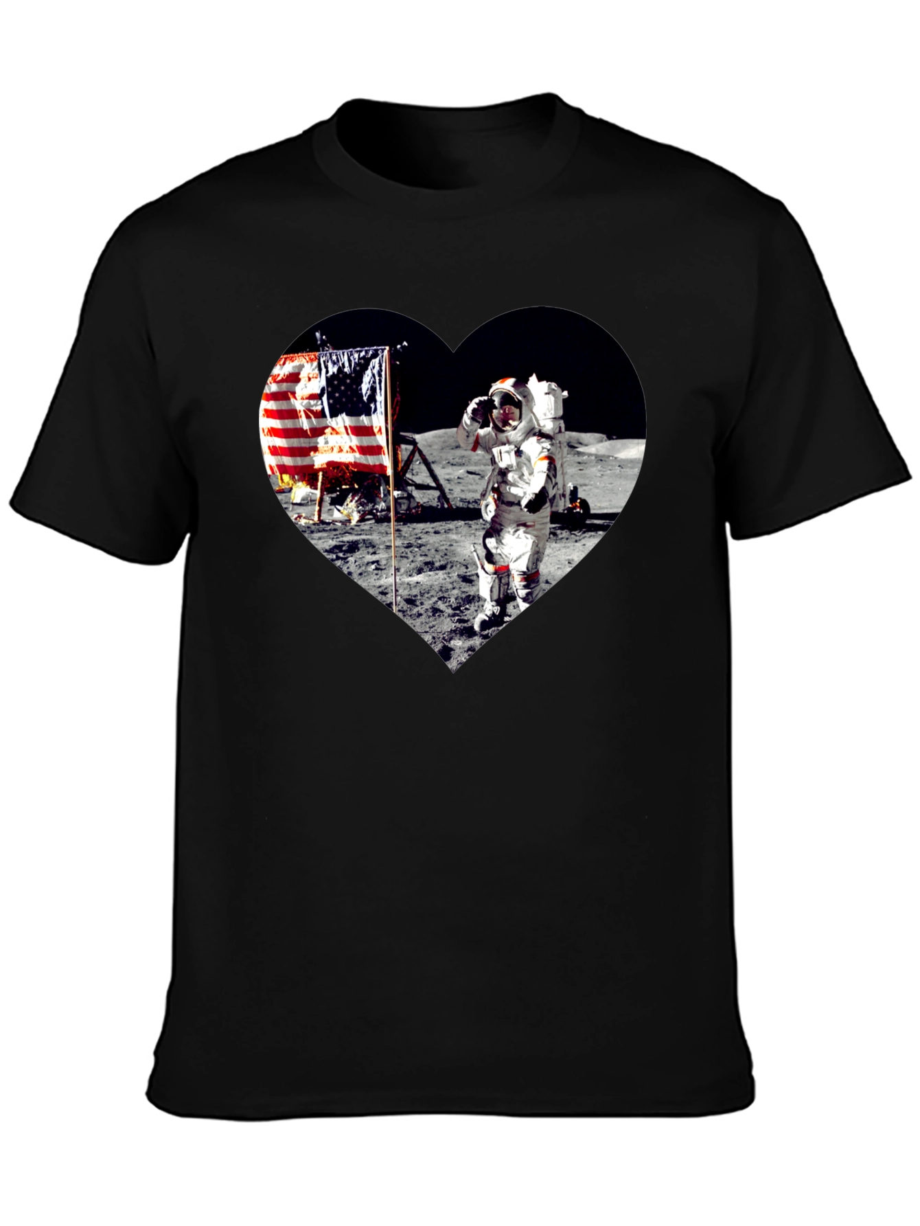Moon Landing Heart Graphic Black T-Shirt