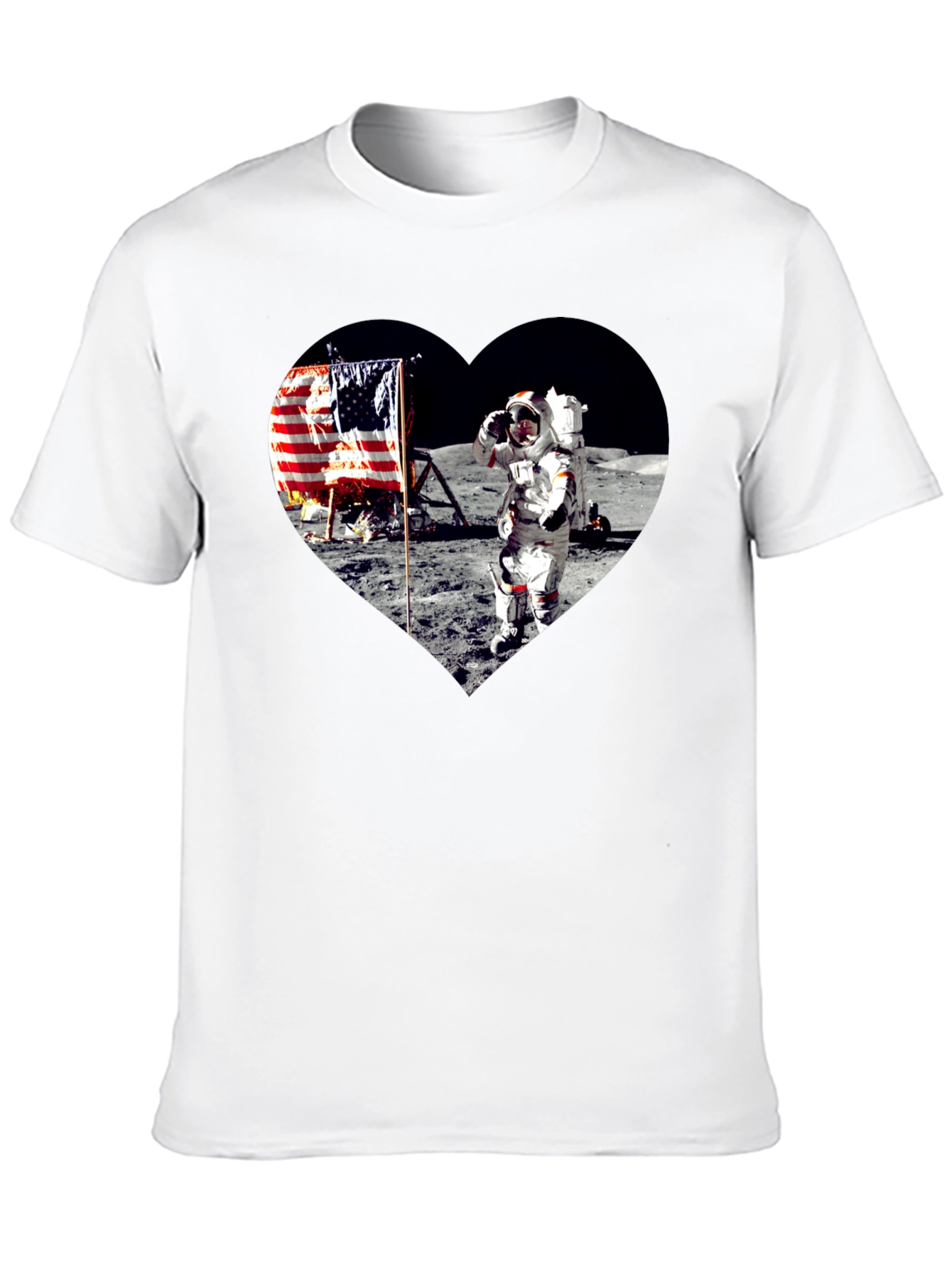 Moon Landing Heart Graphic Black T-Shirt
