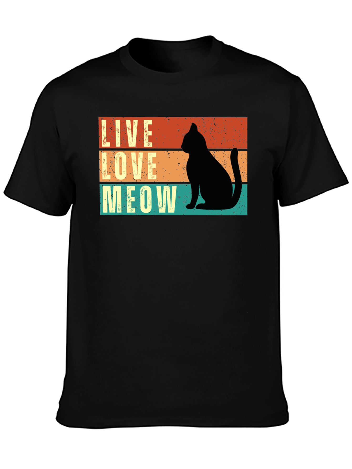 Live Love Meow Cat Silhouette Graphic Tee