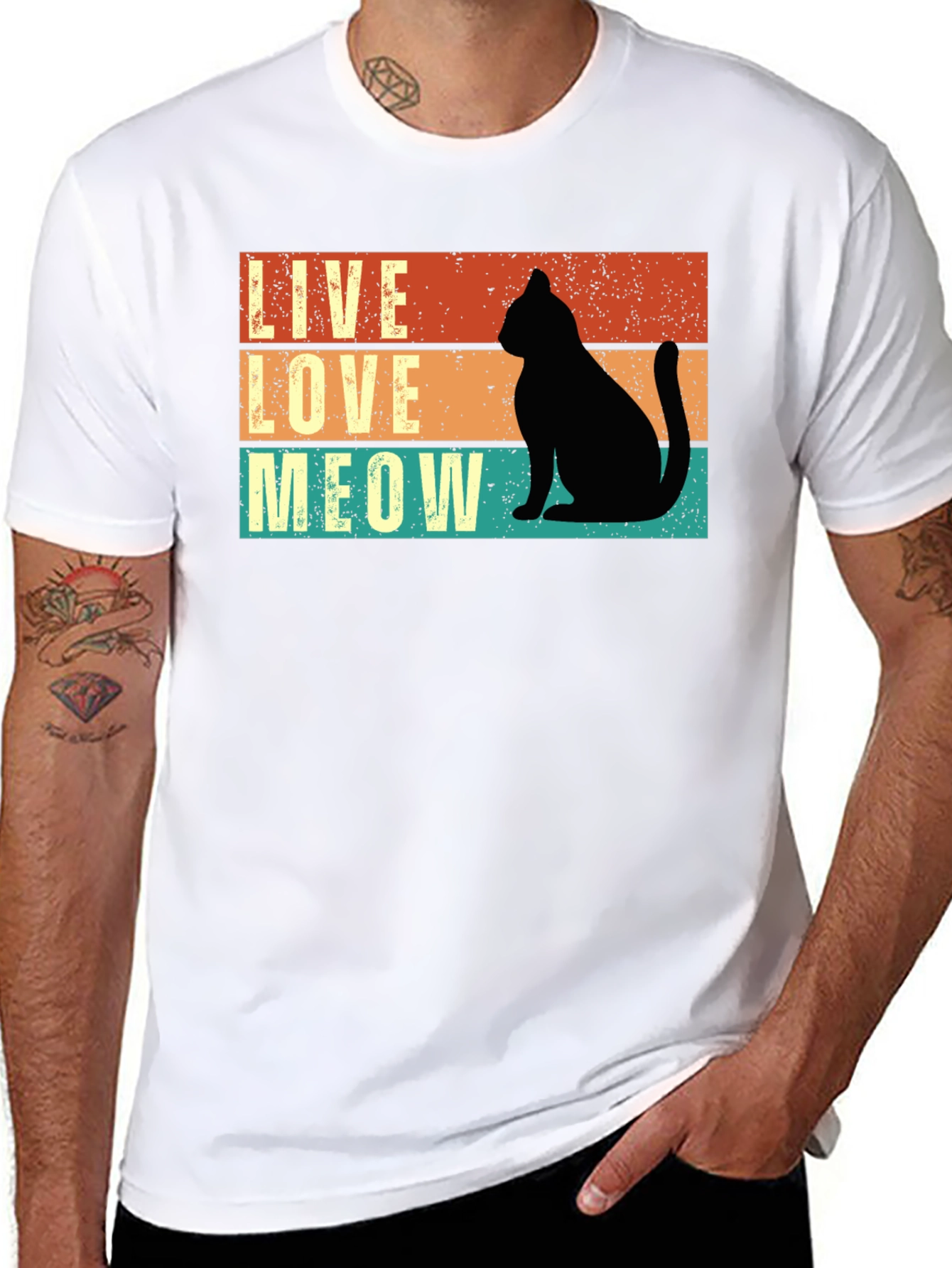Live Love Meow Cat Silhouette Graphic Tee
