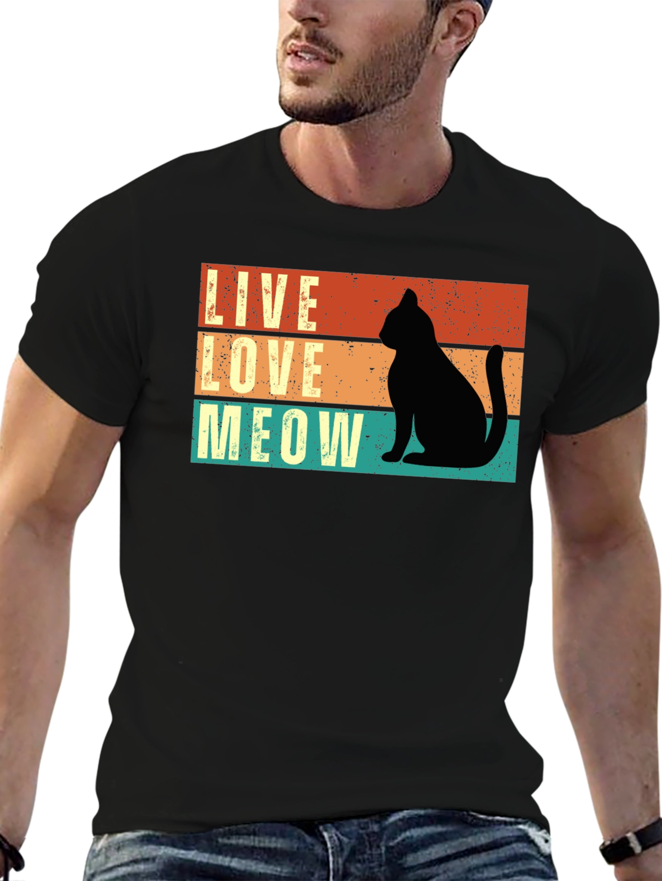 Live Love Meow Cat Silhouette Graphic Tee