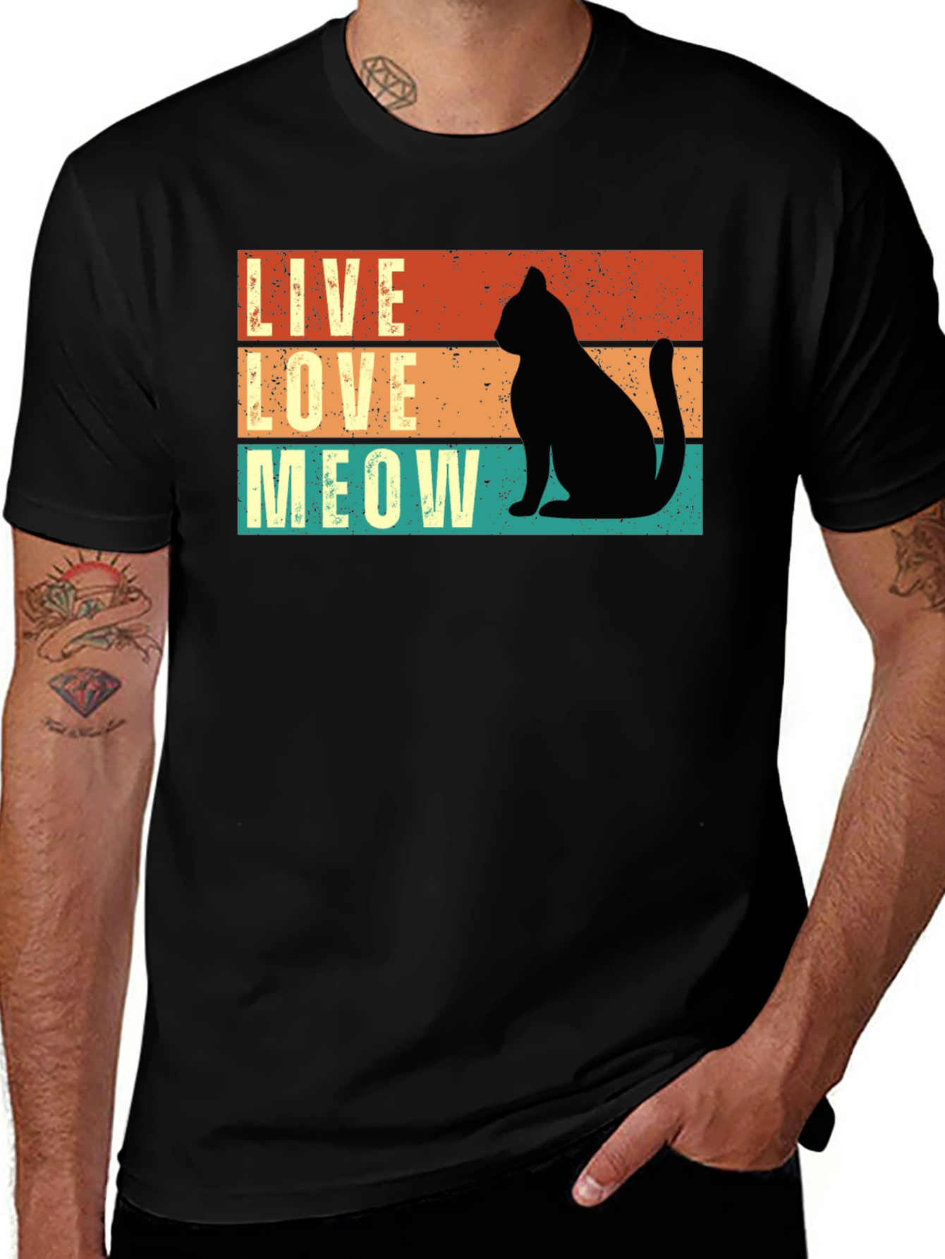 Live Love Meow Cat Silhouette Graphic Tee