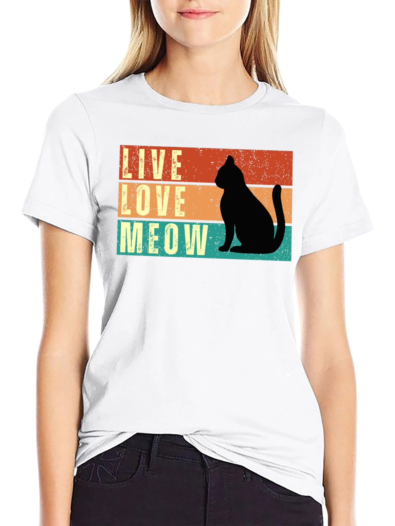 Live Love Meow Cat Silhouette Graphic Tee