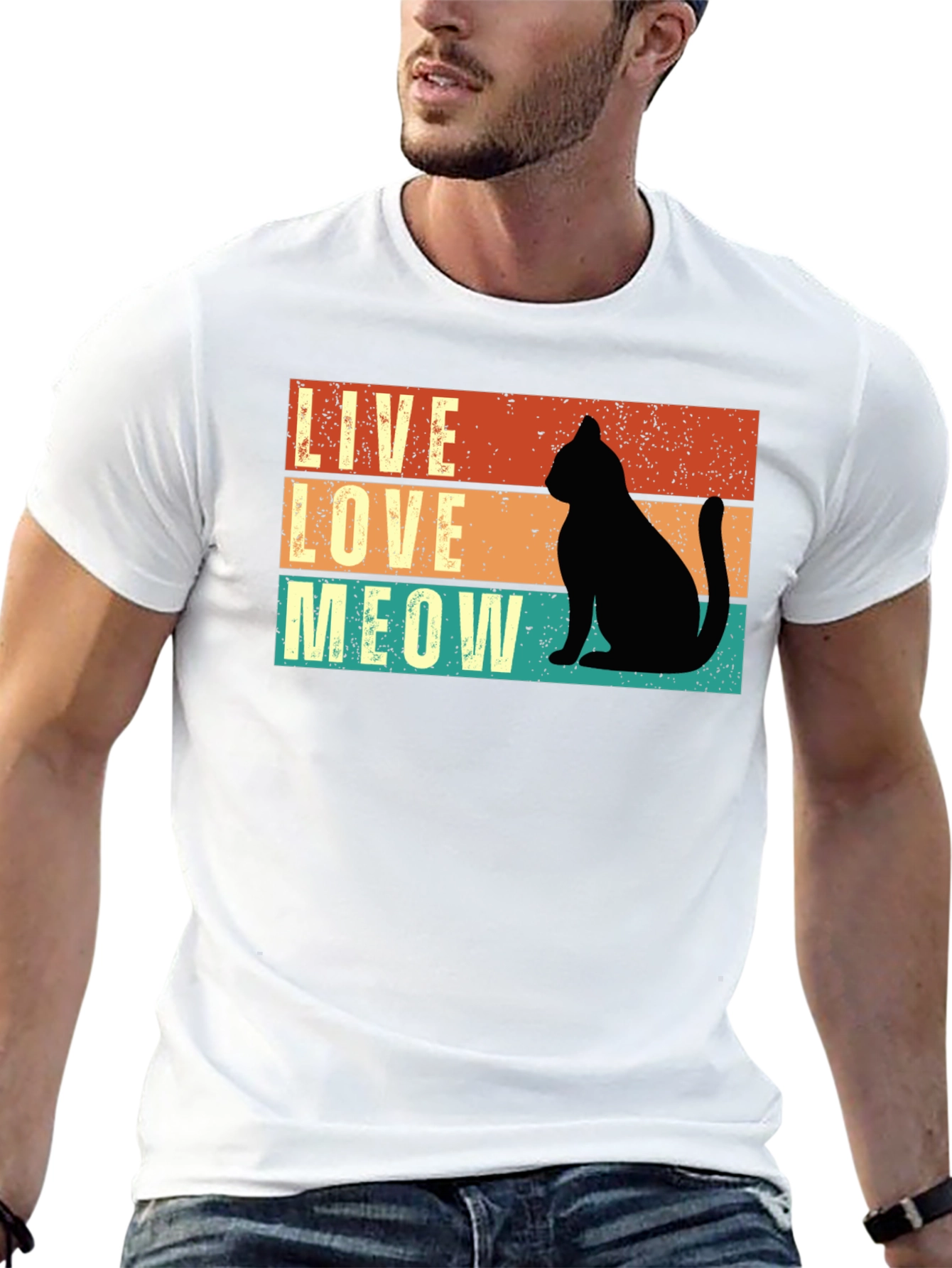 Live Love Meow Cat Silhouette Graphic Tee
