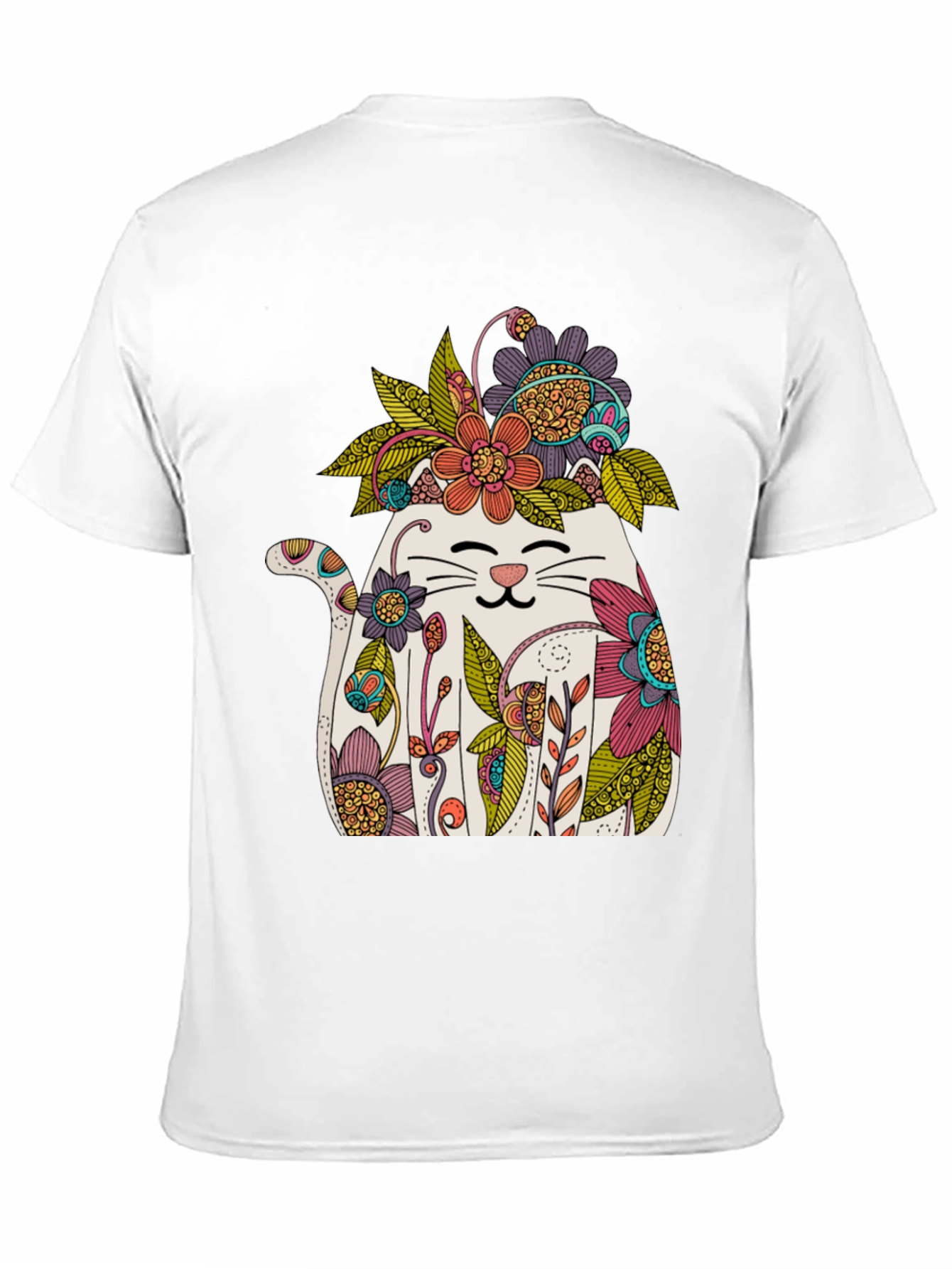 Floral Cat Graphic T-Shirt - Whimsical Mens Tee