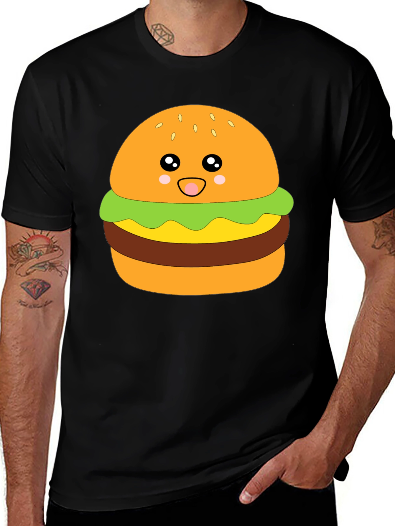 Kawaii Burger Graphic Tee - Unisex Black T-Shirt