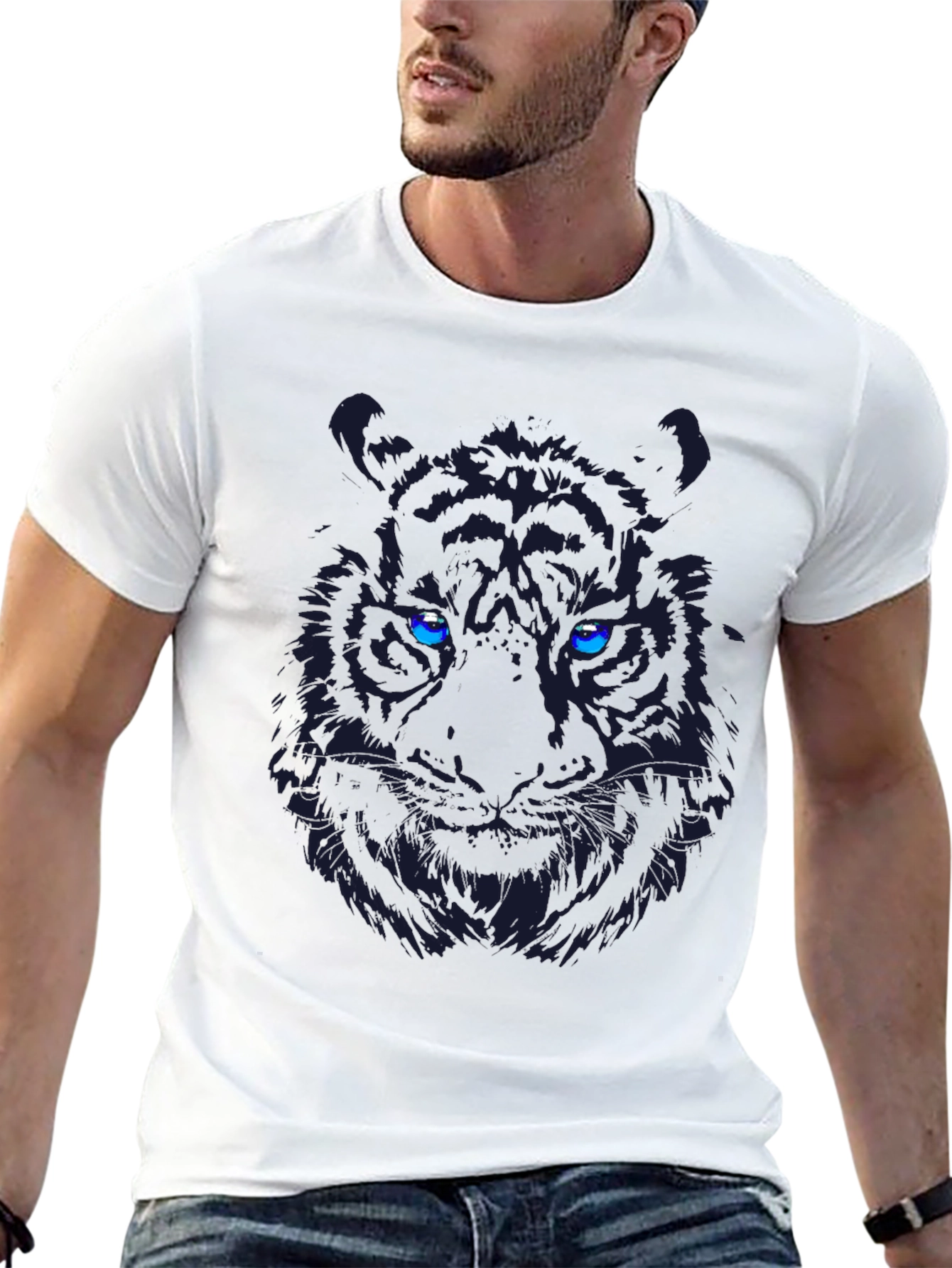 Black Tiger Graphic Tee - Bold Eye-Catching Design