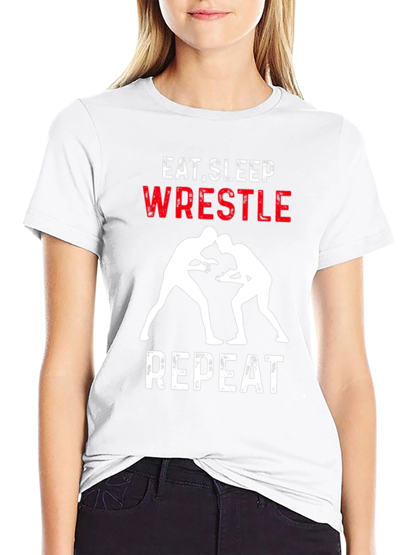 Eat Sleep Wrestle Repeat Black Graphic Tee