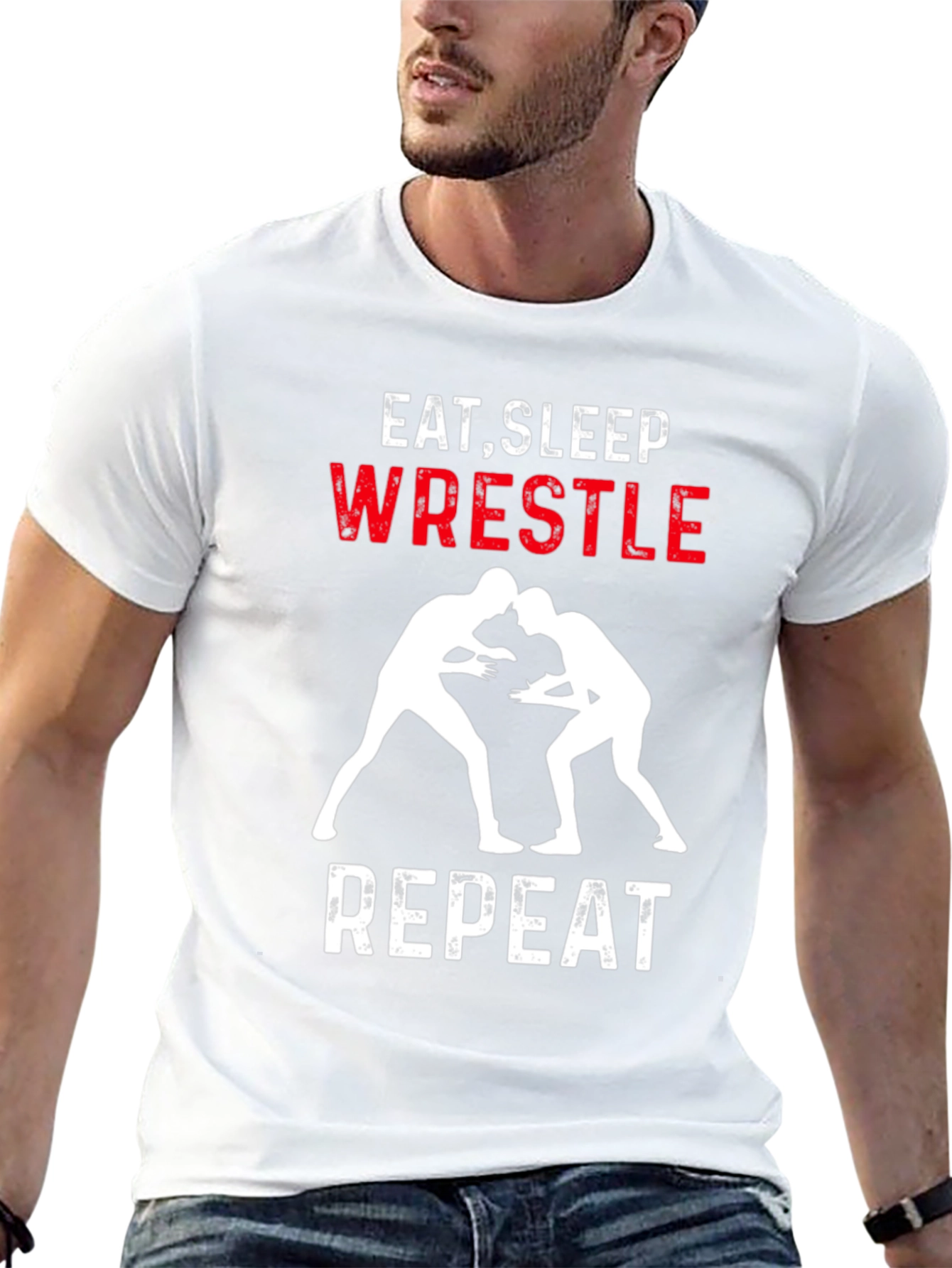 Eat Sleep Wrestle Repeat Black Graphic Tee