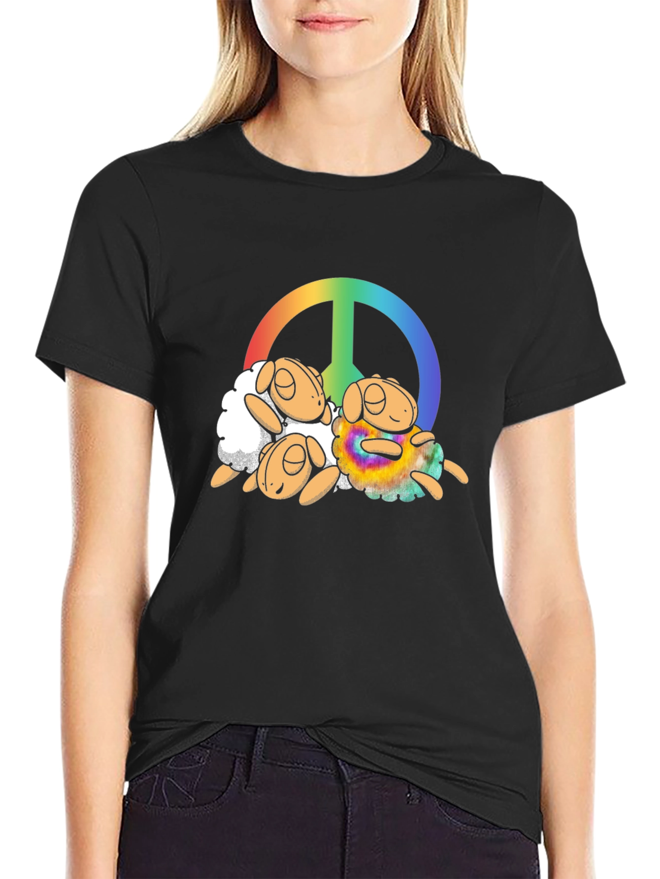 Peace Sign Sheep Graphic T-Shirt