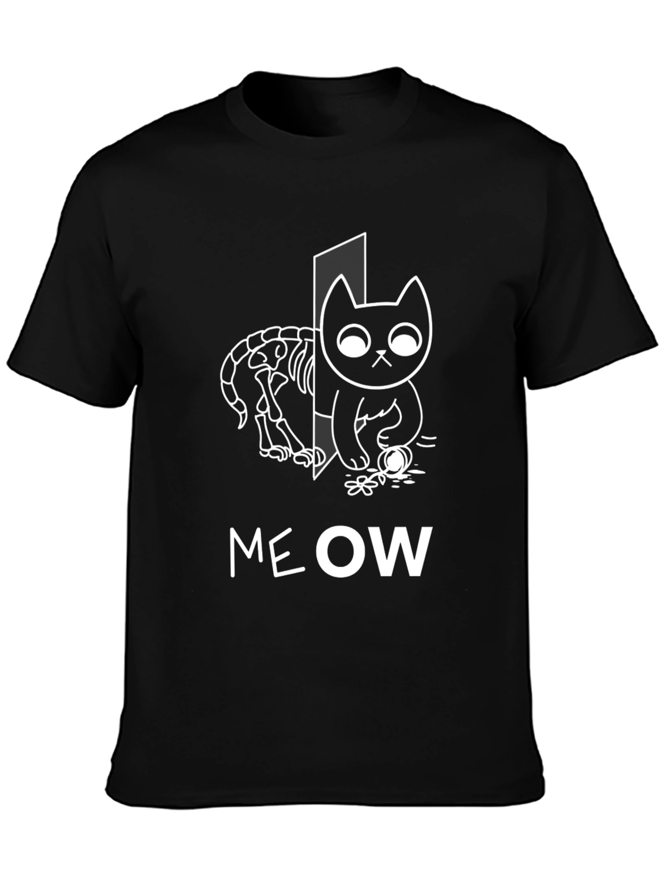 Meow Cat T-Shirt Halloween Cat Shirt Skeleton Cat Tee