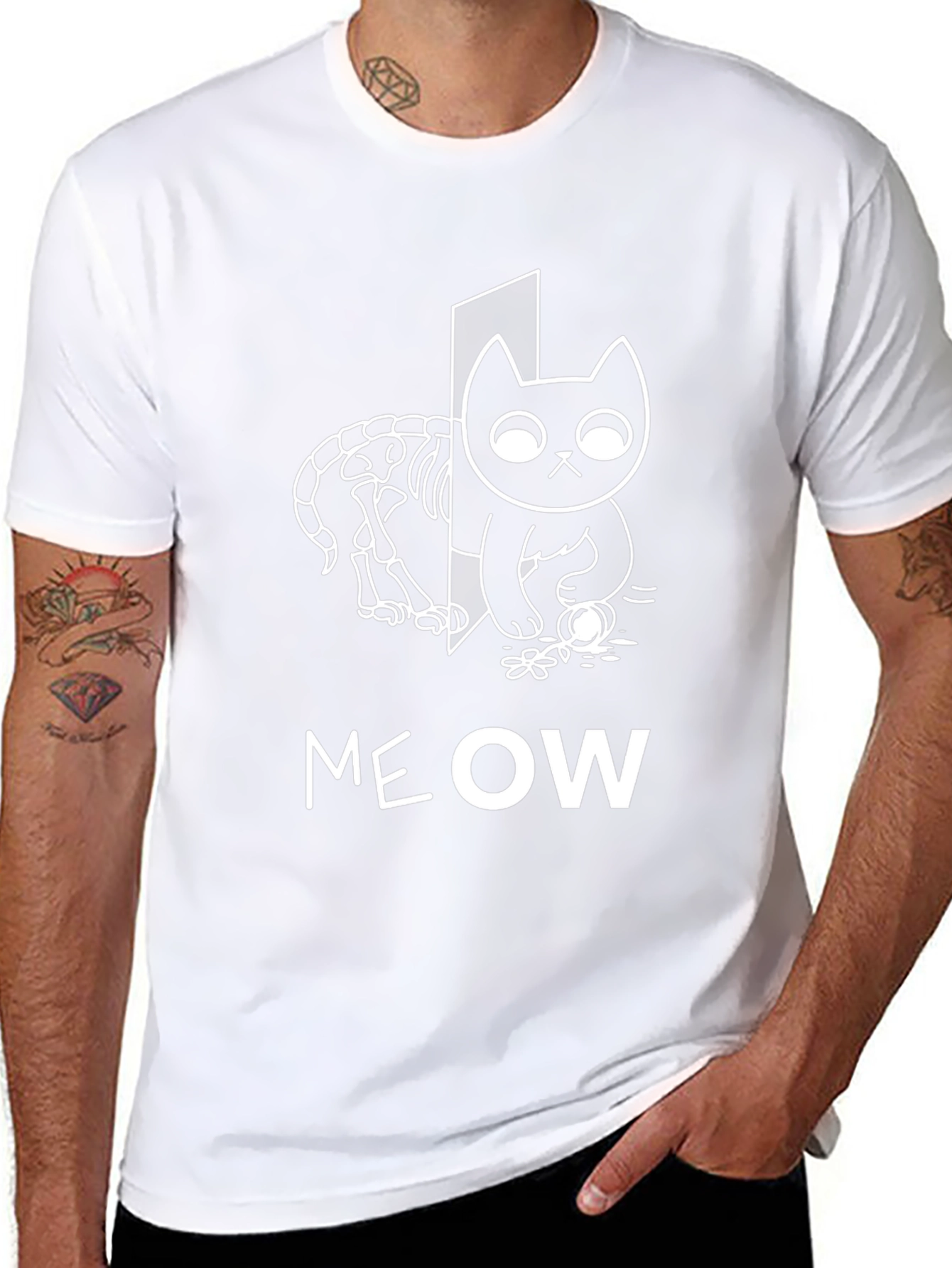 Meow Cat T-Shirt Halloween Cat Shirt Skeleton Cat Tee