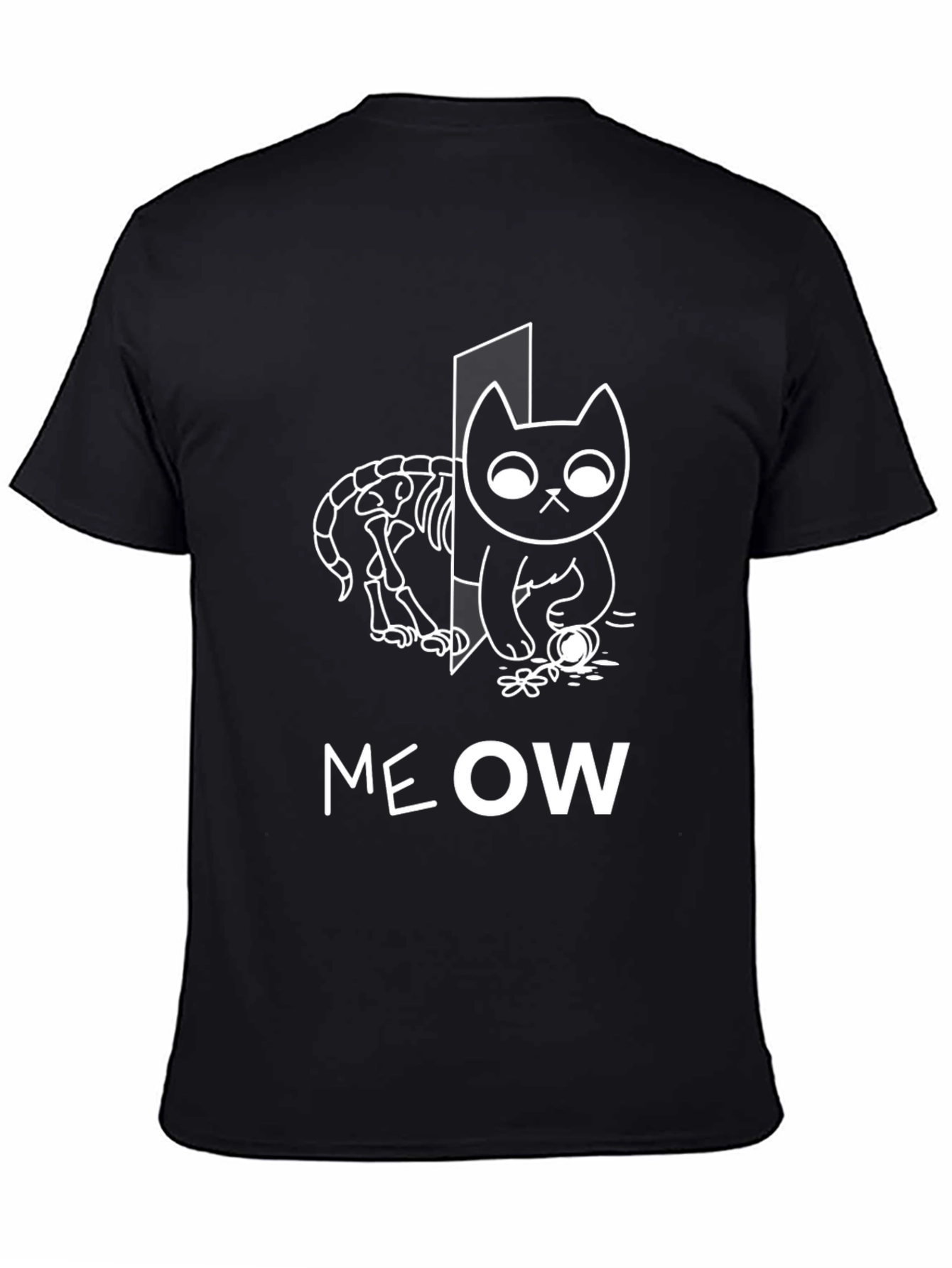 Meow Cat T-Shirt Halloween Cat Shirt Skeleton Cat Tee