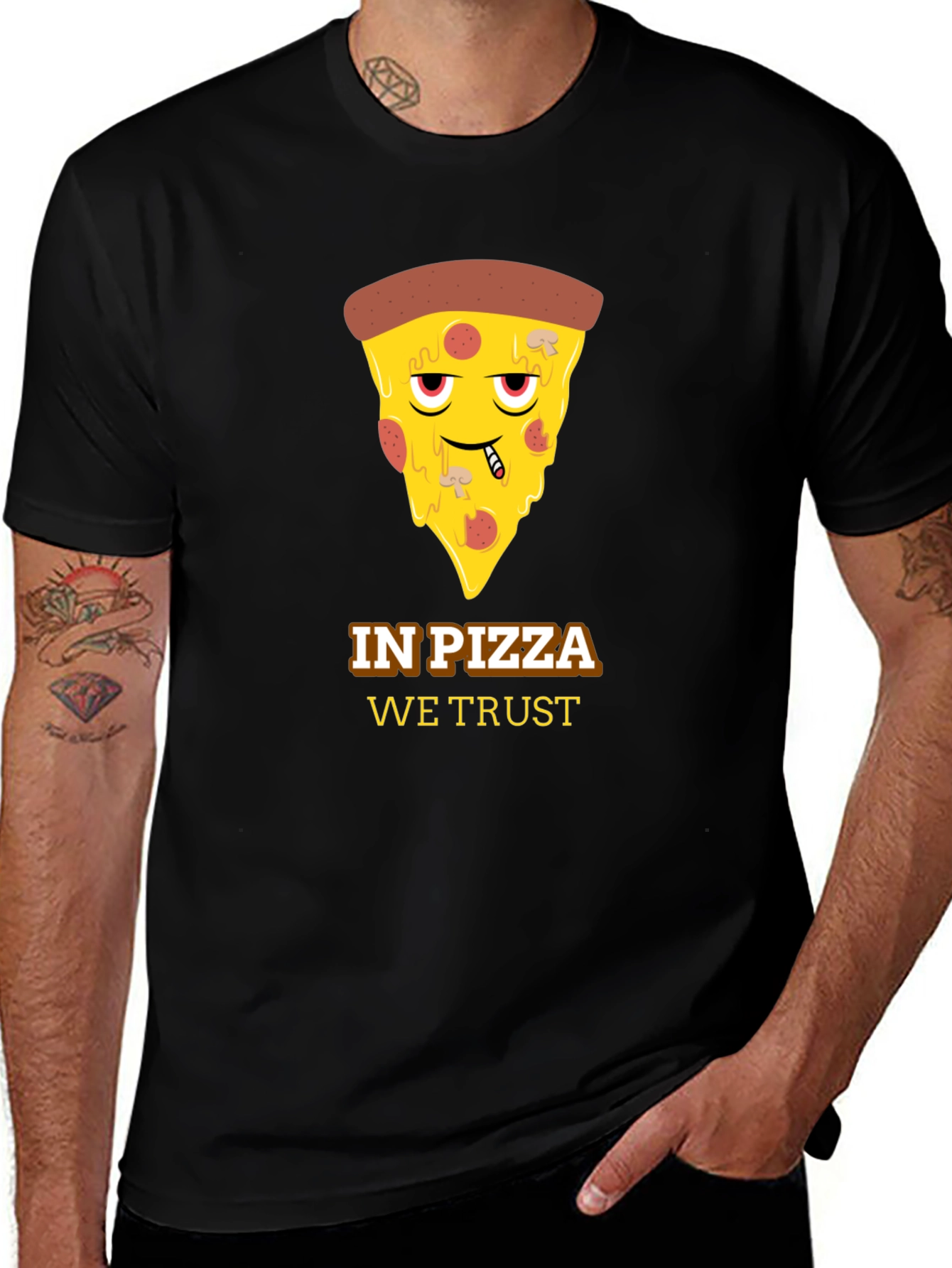 In Pizza We Trust Black Graphic Tee