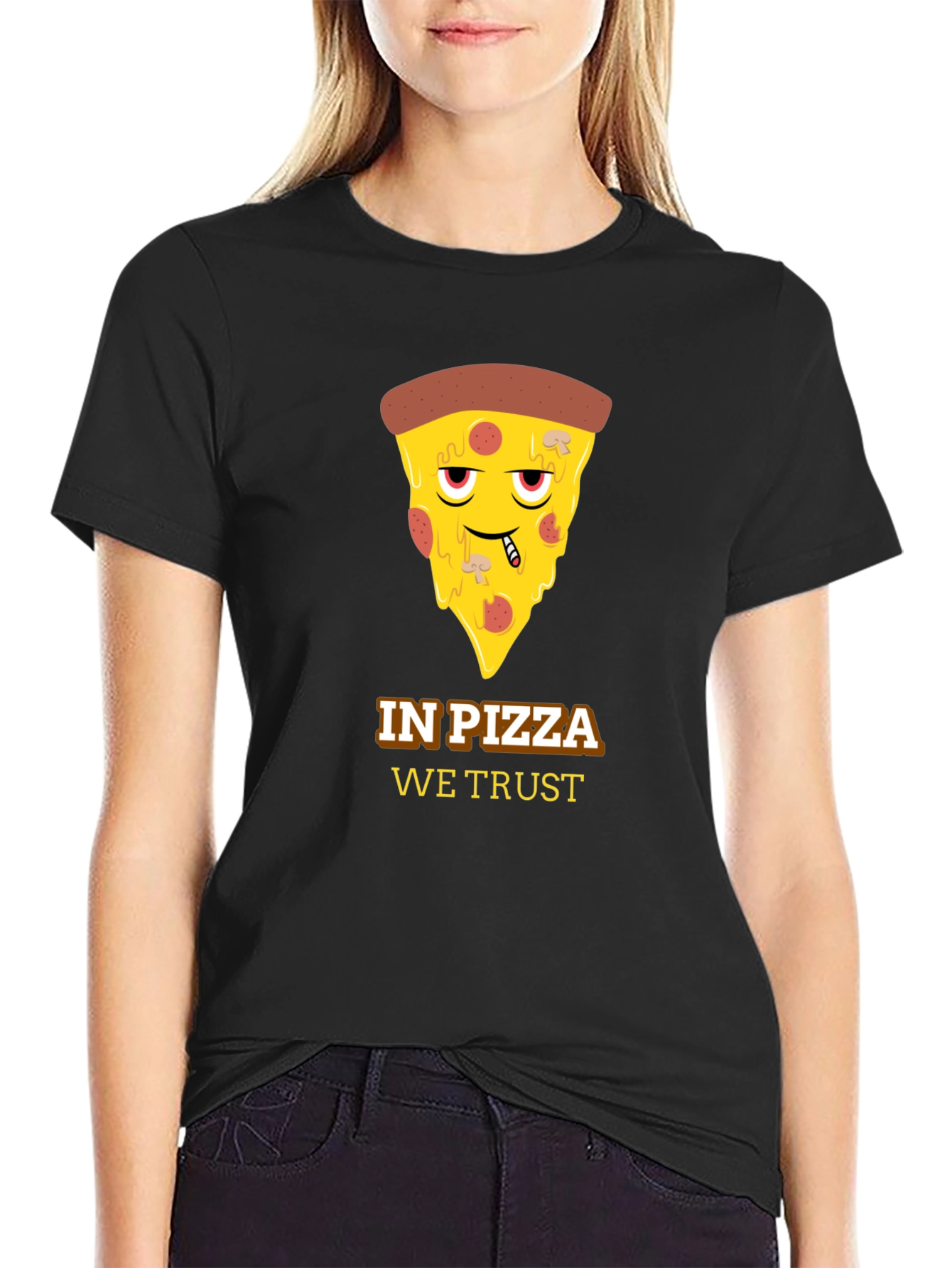 In Pizza We Trust Black Graphic Tee