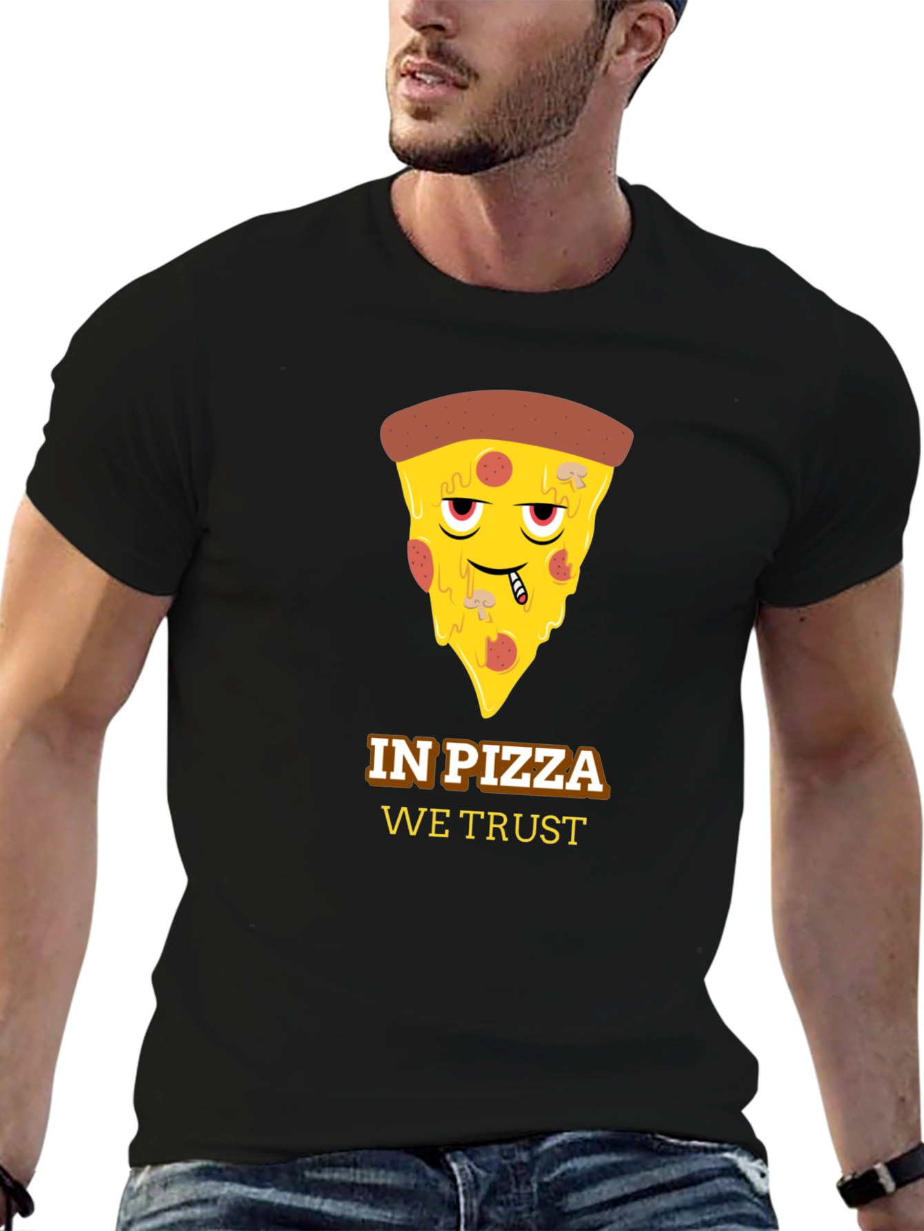 In Pizza We Trust Black Graphic Tee