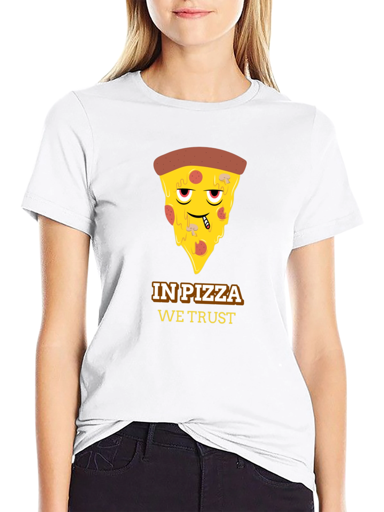 In Pizza We Trust Black Graphic Tee