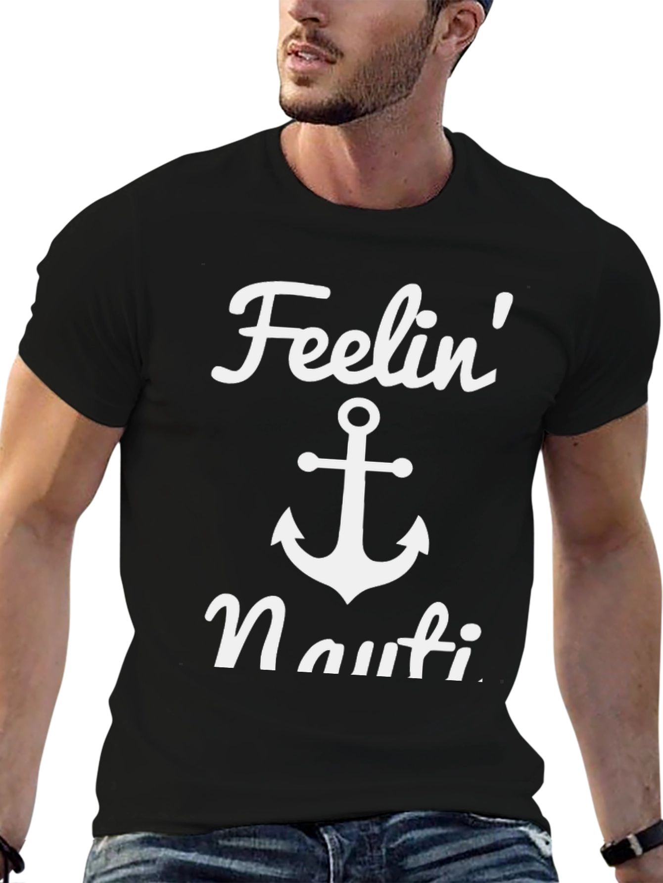 Feelin Nauti Anchor T-Shirt - Black Casual Tee
