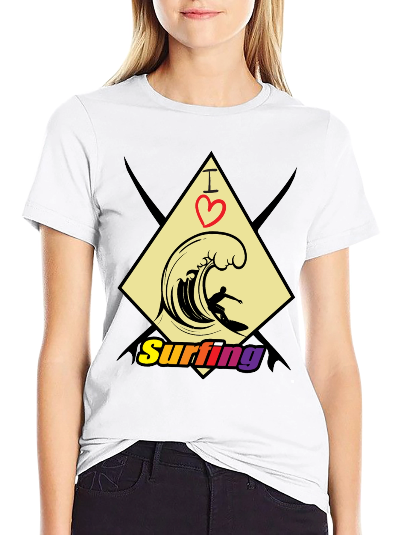 I Love Surfing Black T-Shirt - Stylish Graphic Tee