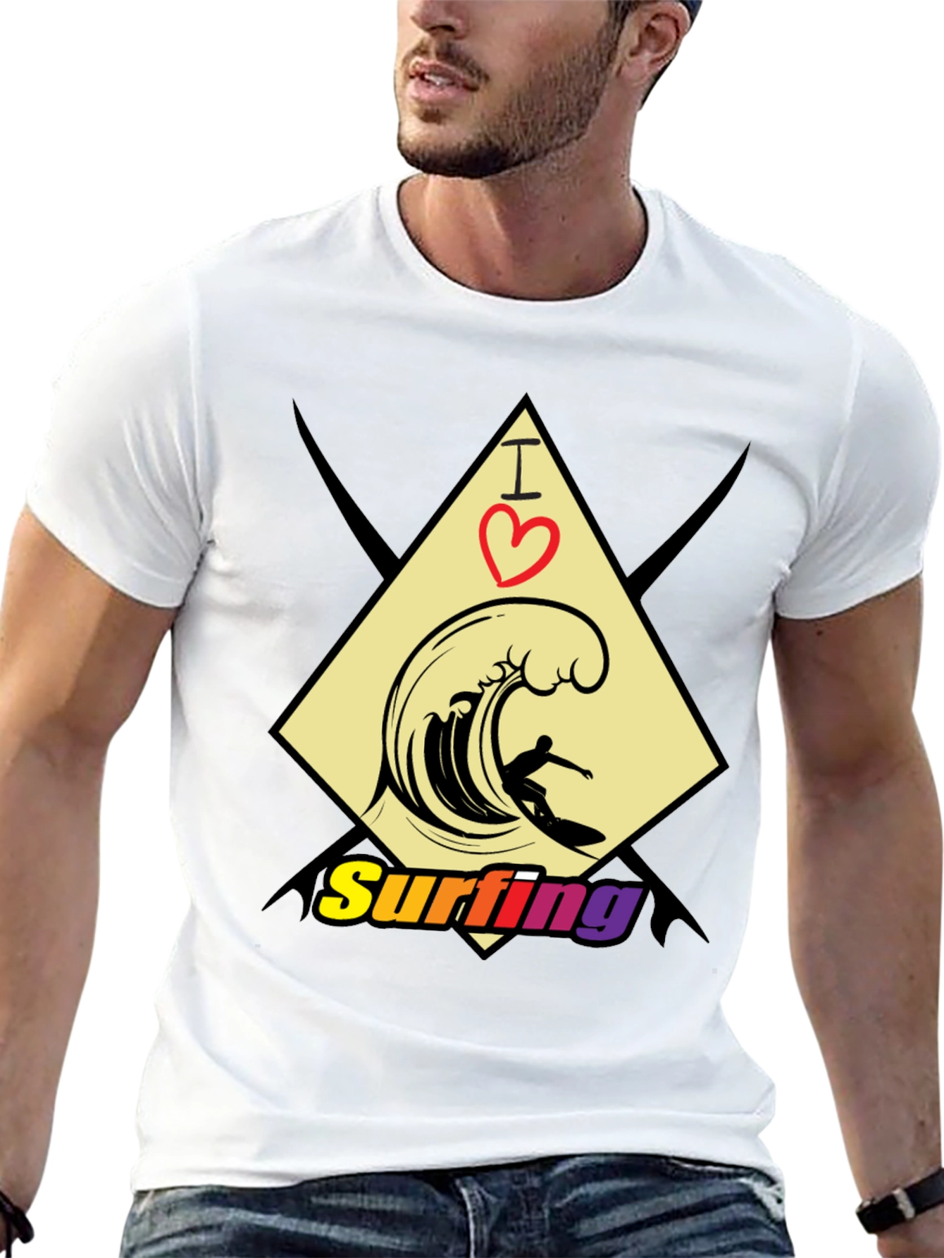 I Love Surfing Black T-Shirt - Stylish Graphic Tee