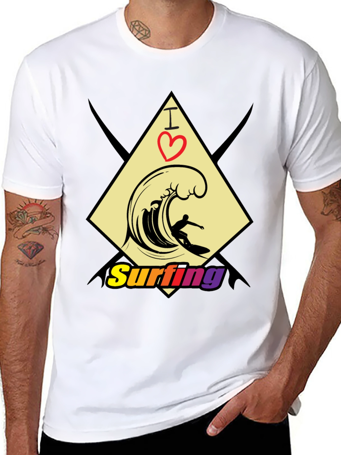 I Love Surfing Black T-Shirt - Stylish Graphic Tee