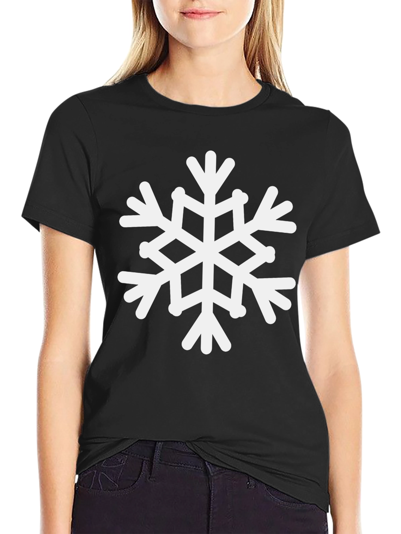 Snowflake Graphic Tee - Black Cotton Holiday Shirt