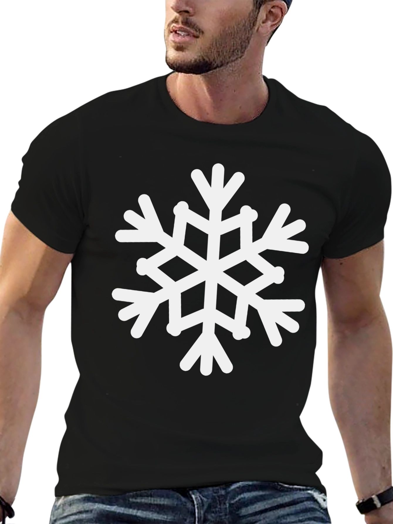 Snowflake Graphic Tee - Black Cotton Holiday Shirt
