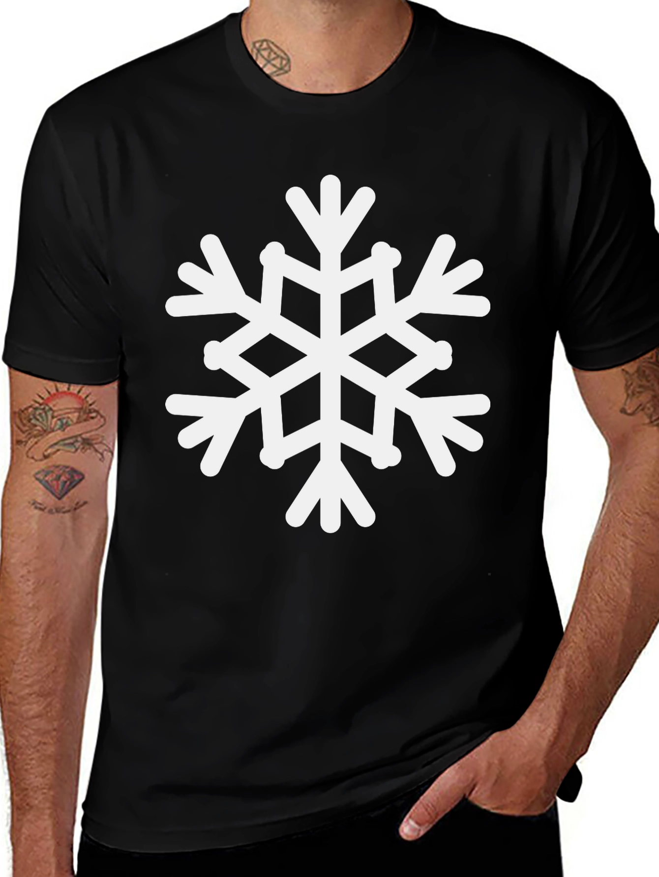Snowflake Graphic Tee - Black Cotton Holiday Shirt