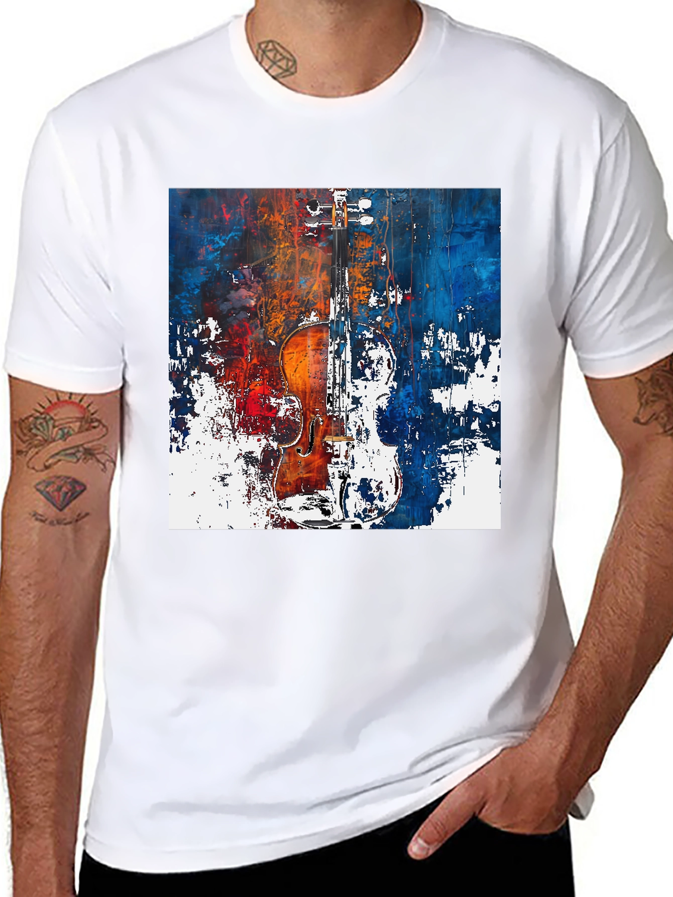 Abstract Violin Graphic Tee - Artistic Musician Shirt