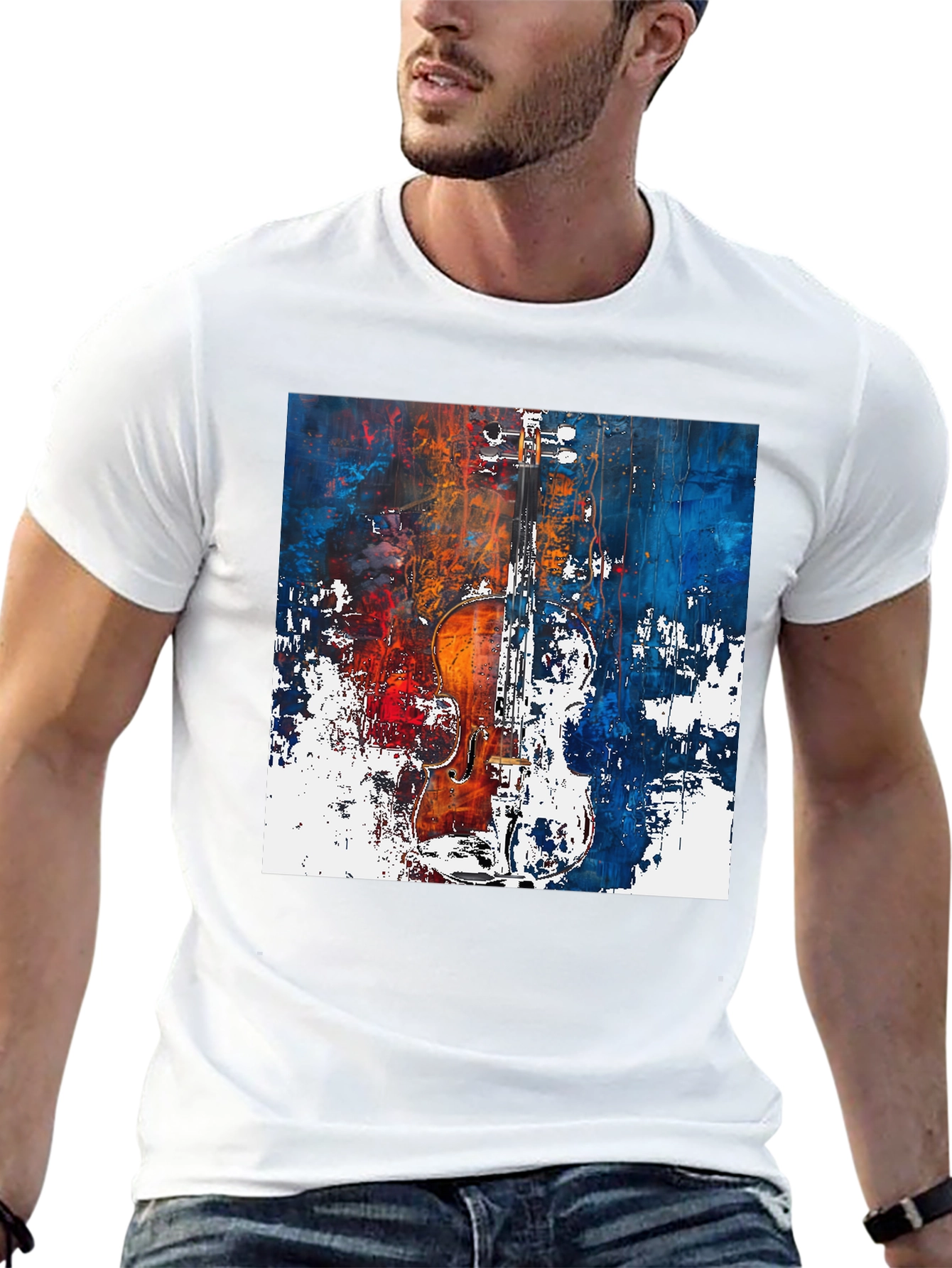 Abstract Violin Graphic Tee - Artistic Musician Shirt