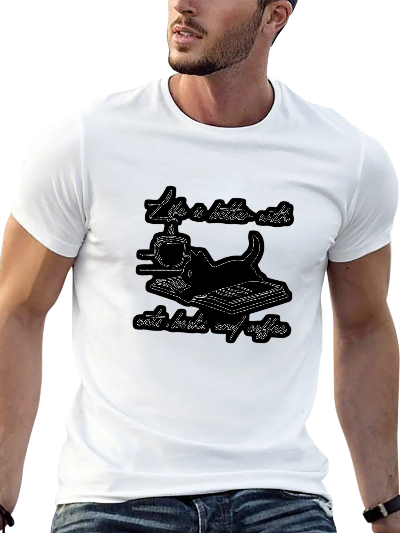 Life is Better with Cats Books and Coffee T-Shirt