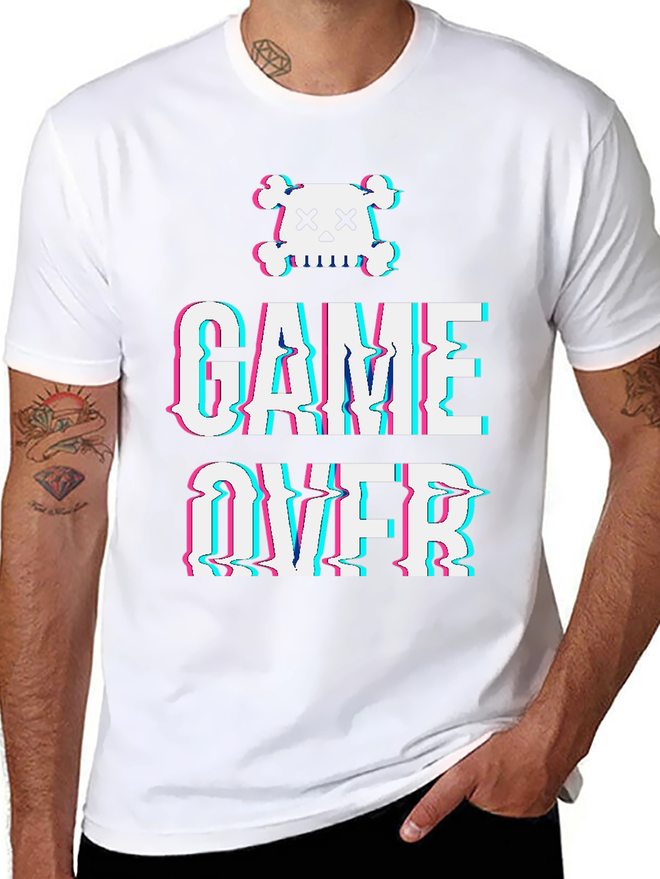 Game Over Skull Graphic Tee - Black