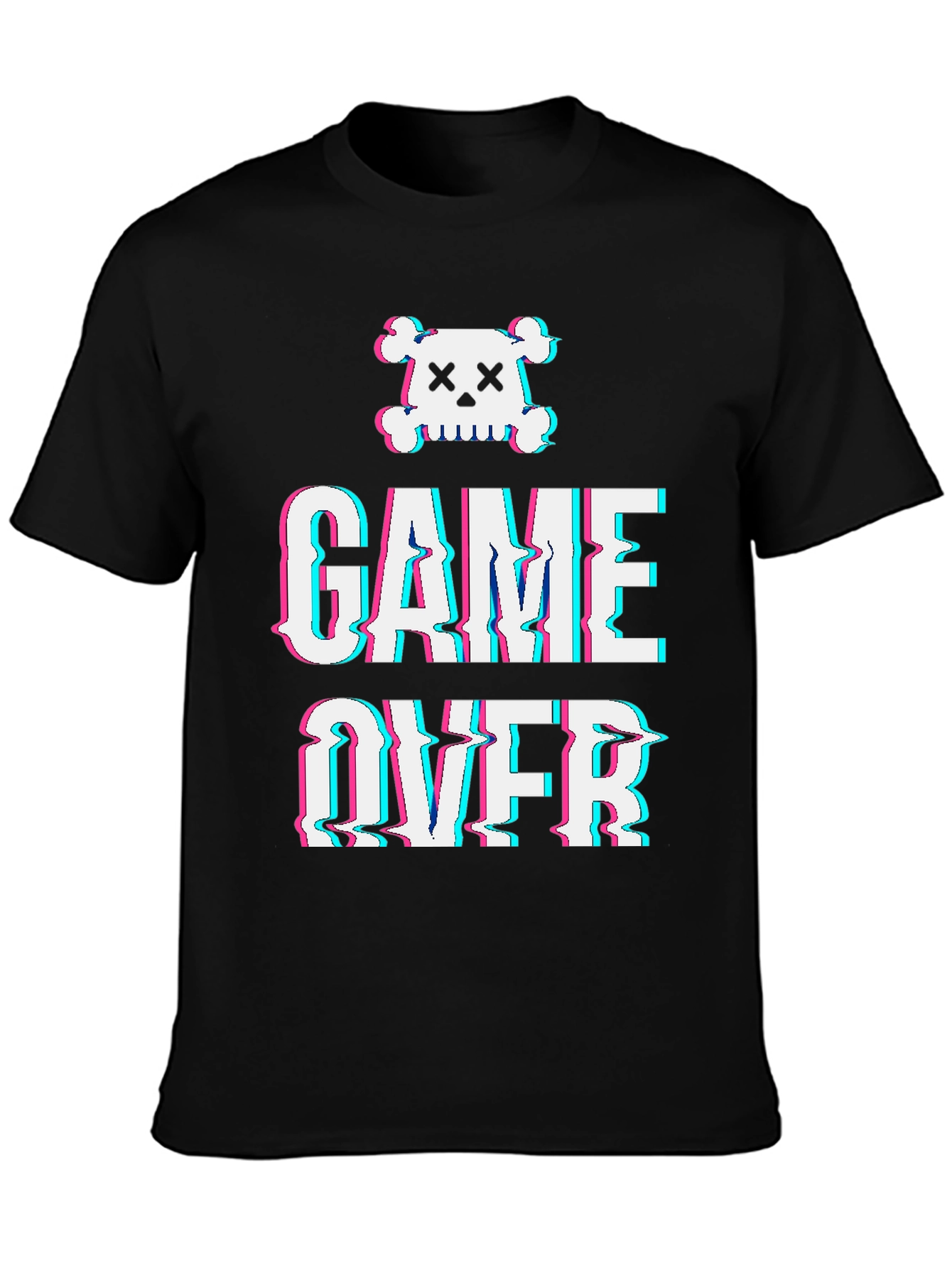 Game Over Skull Graphic Tee - Black