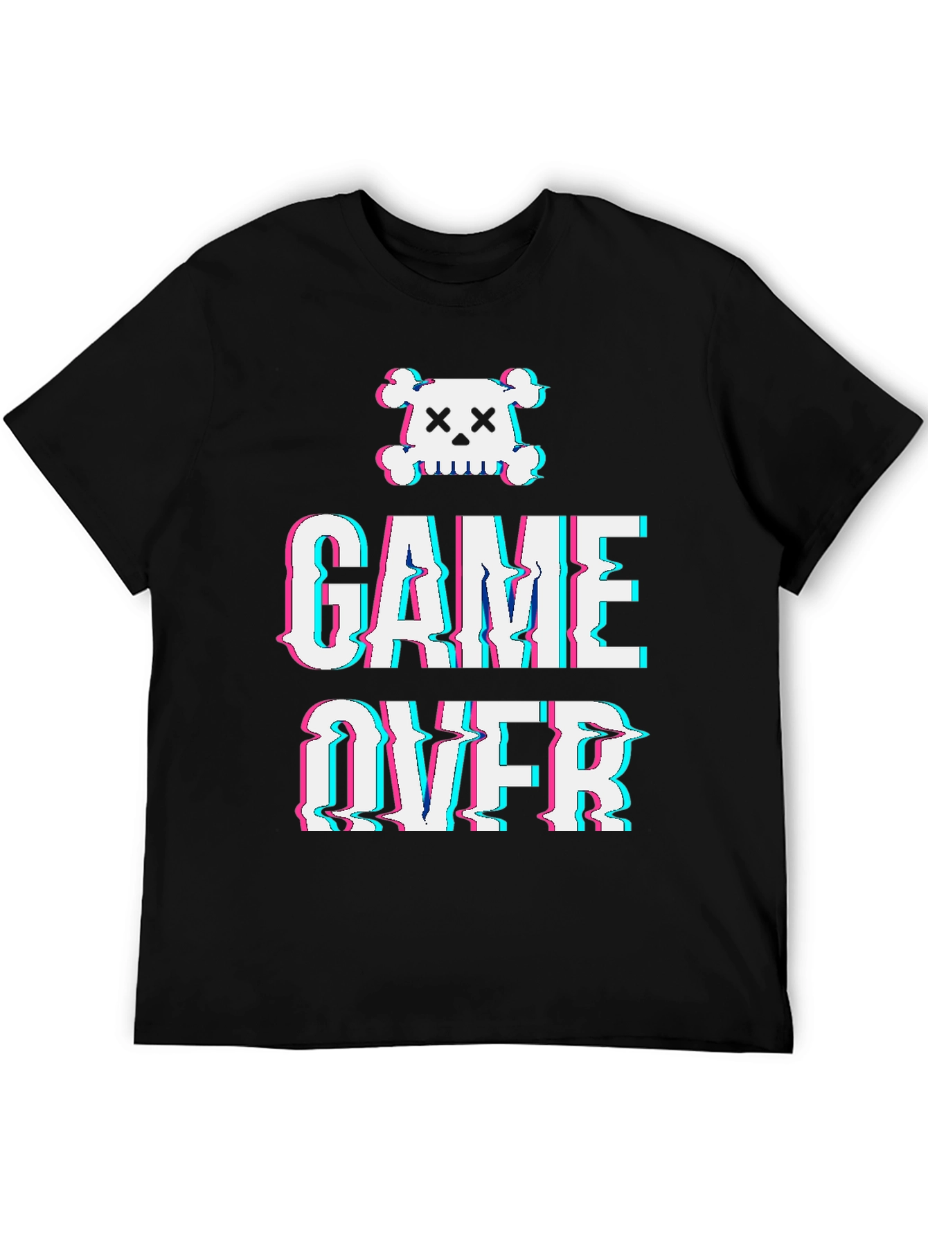 Game Over Skull Graphic Tee - Black