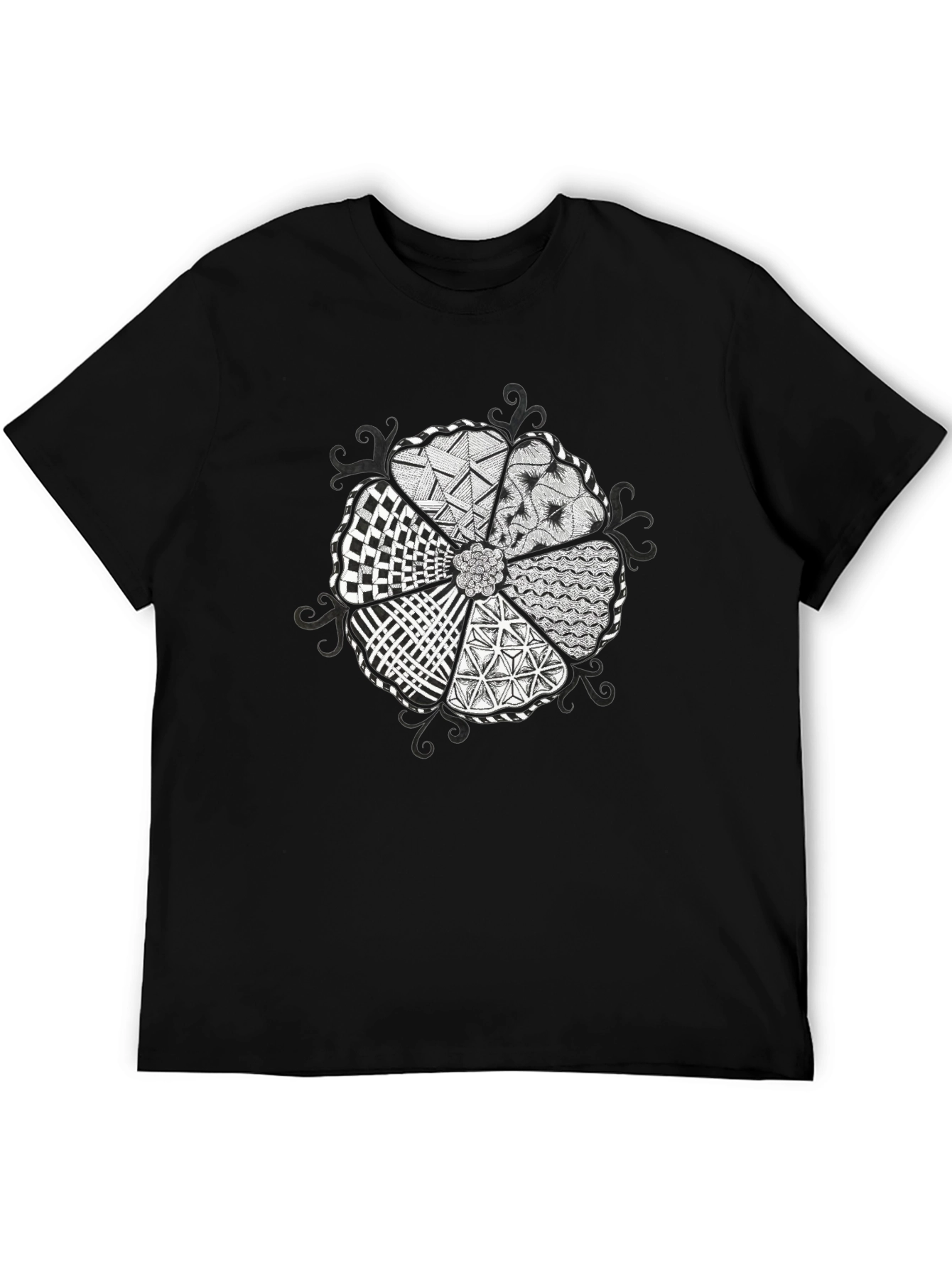 Abstract Floral Pattern Black T-Shirt