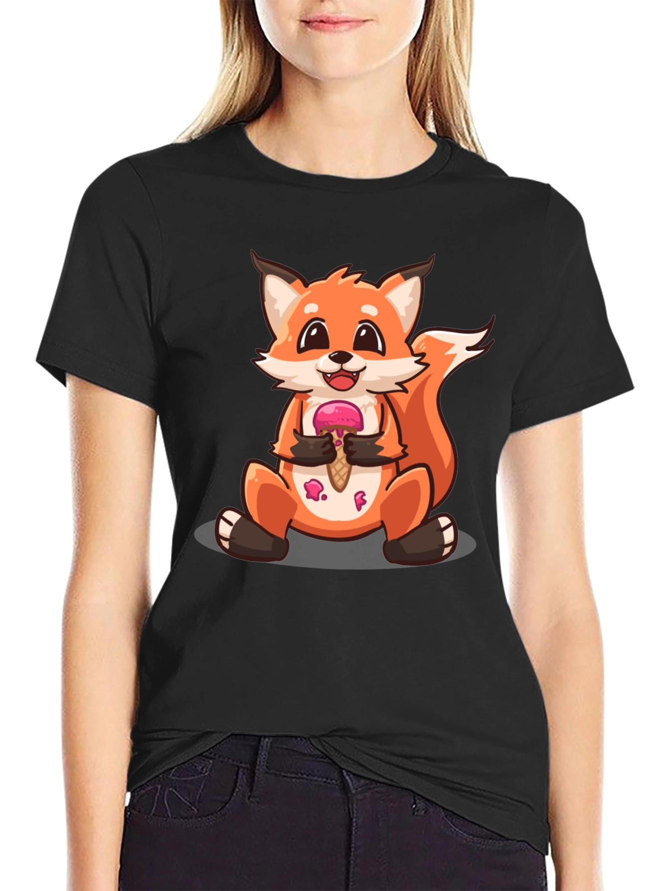 Cute Fox Eating Ice Cream Graphic T-Shirt