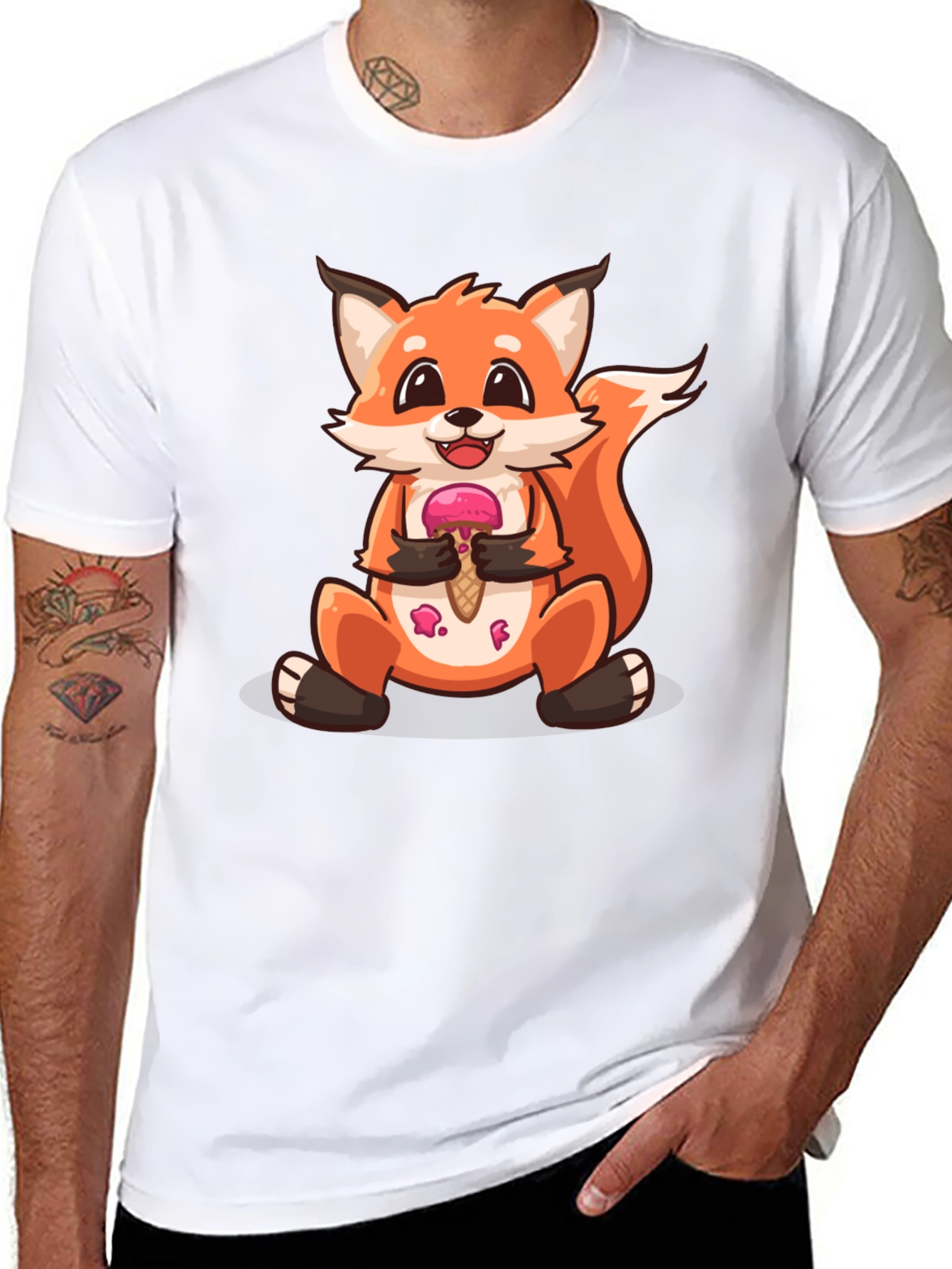 Cute Fox Eating Ice Cream Graphic T-Shirt