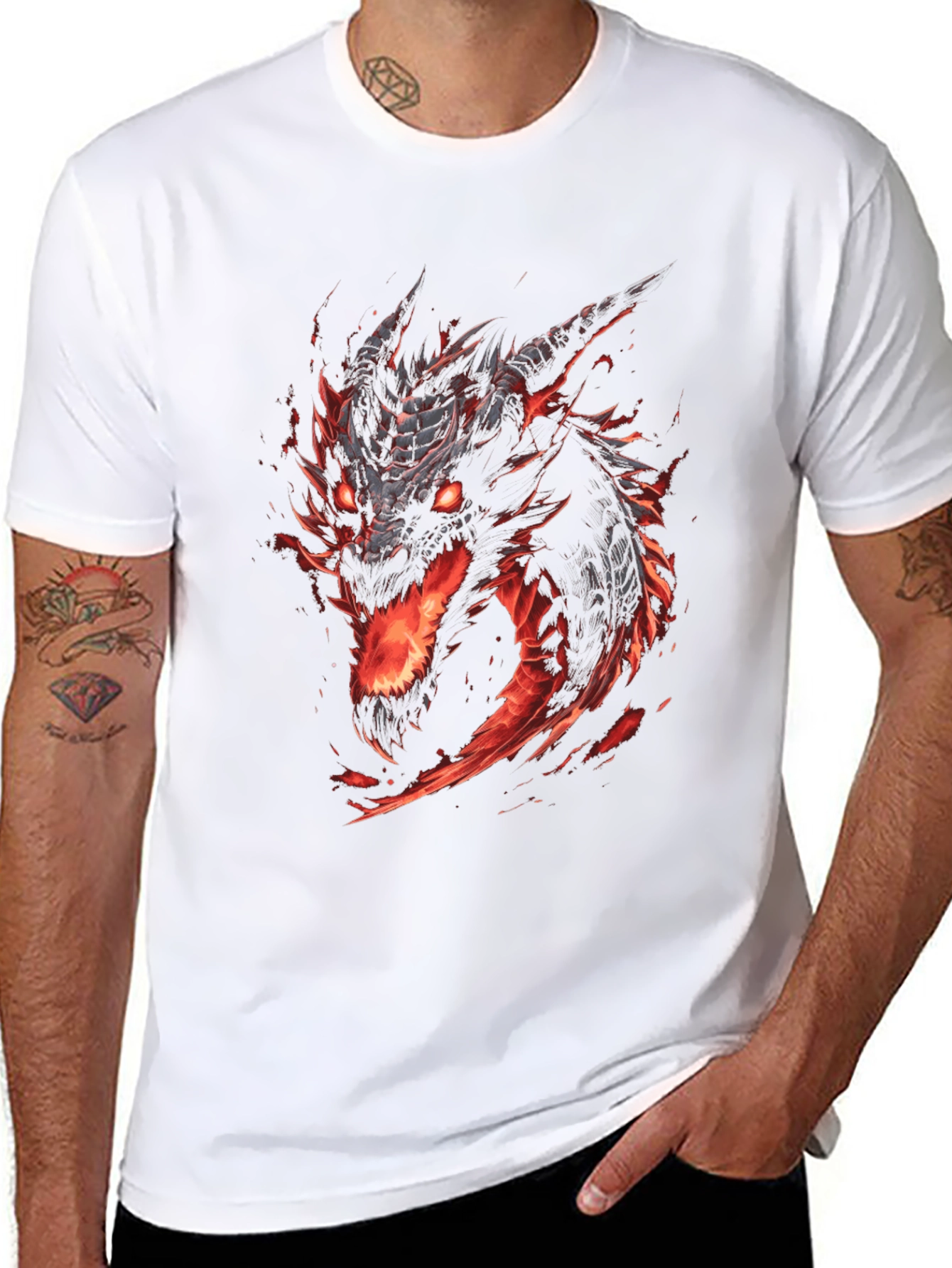 Fiery Dragon Graphic Tee - Mens Black T-Shirt