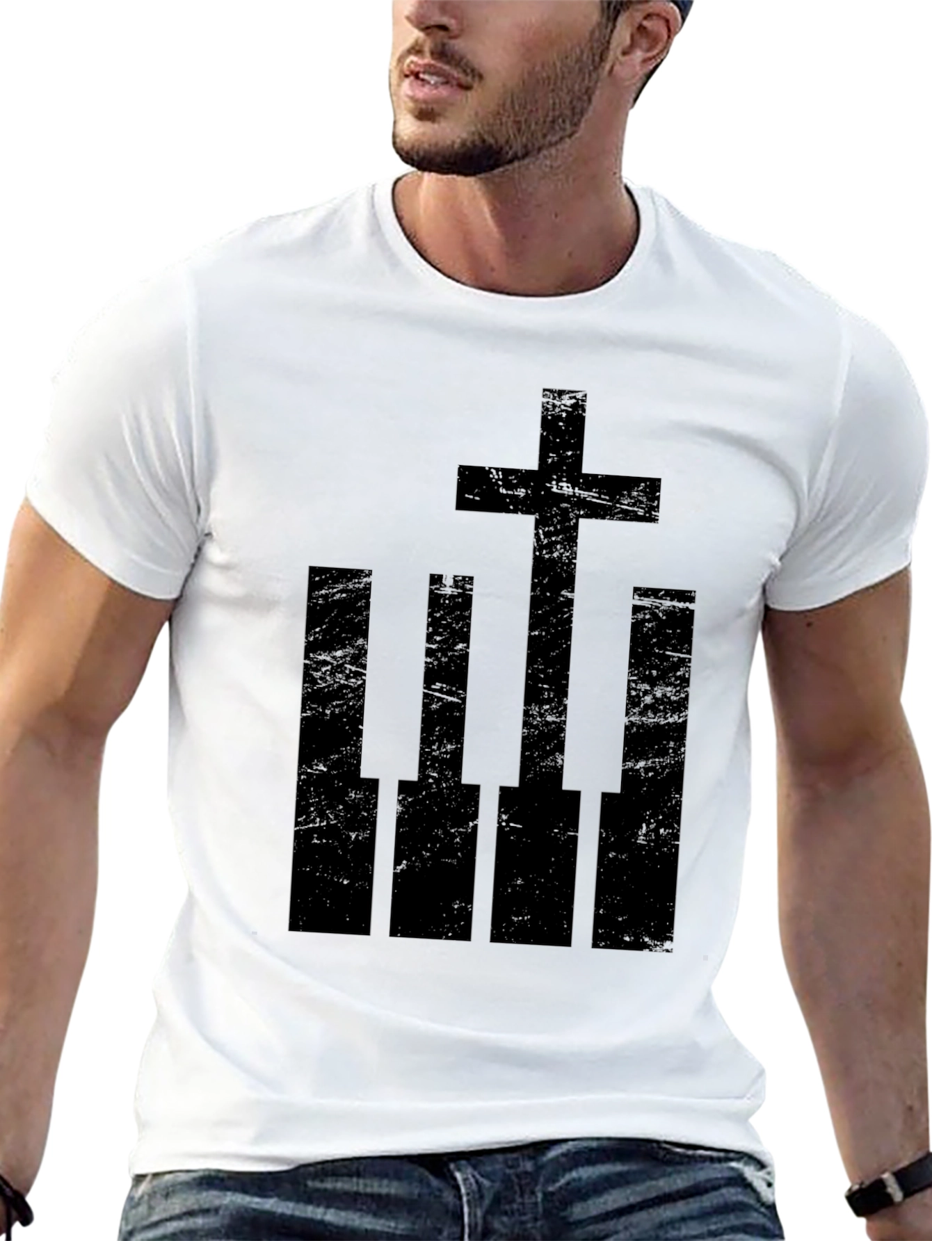 Piano Keys Cross Graphic Tee - Black