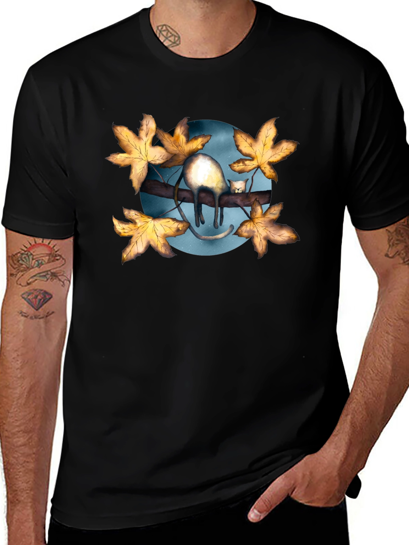 Cat on Branch T-Shirt - Unique Graphic Tee