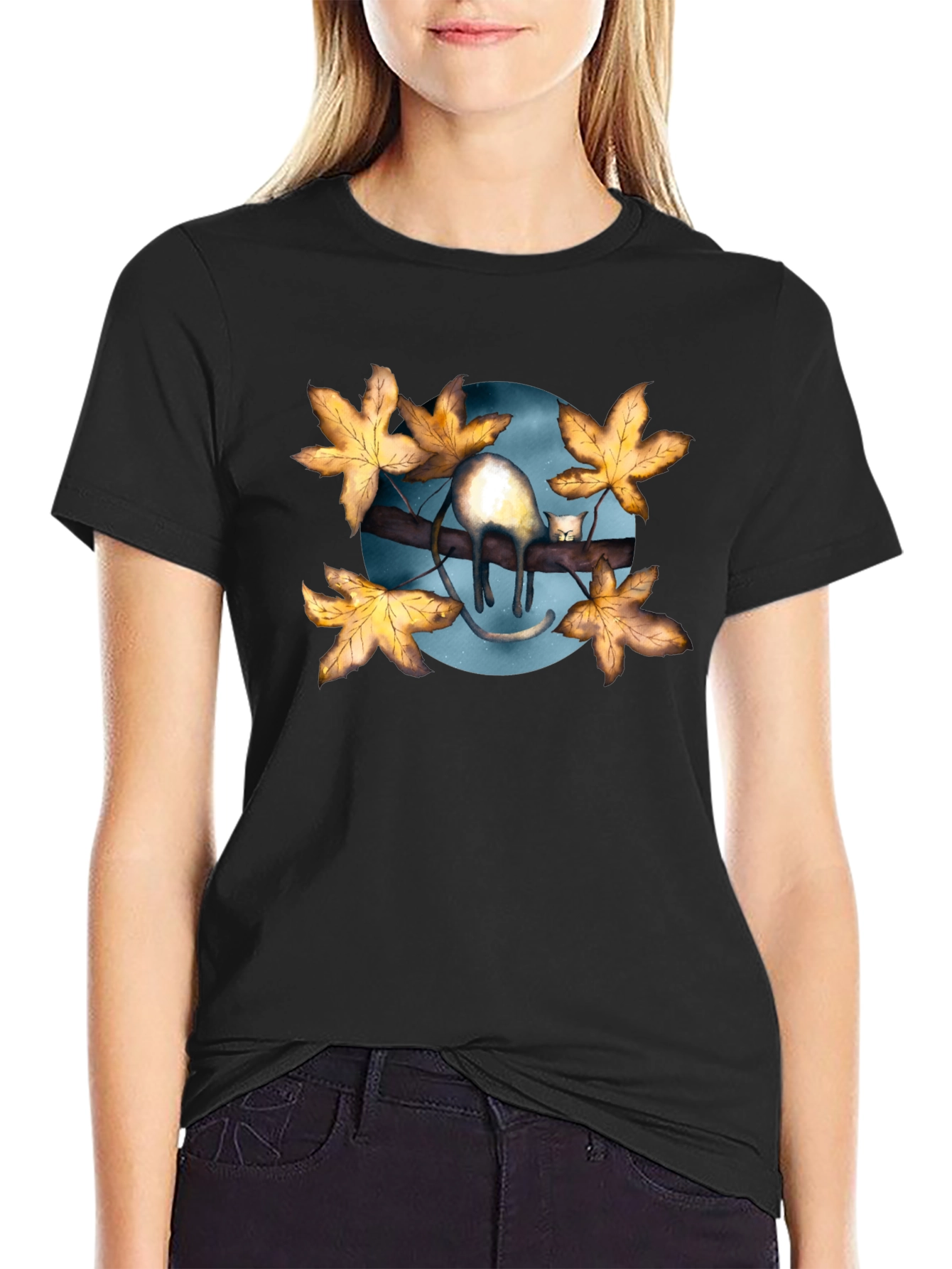 Cat on Branch T-Shirt - Unique Graphic Tee
