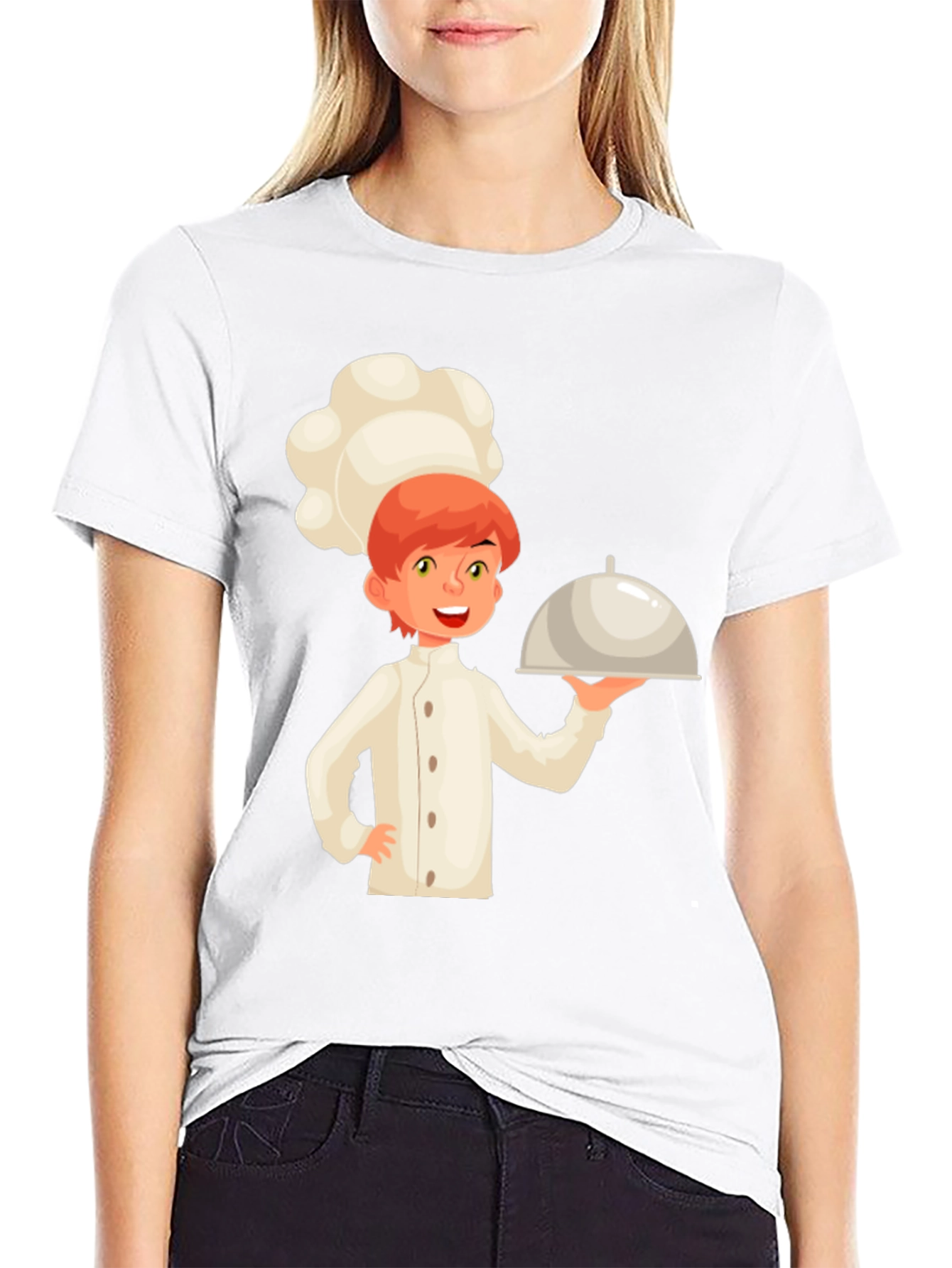 Chef Cartoon Graphic Tee - Black Cotton Casual T-Shirt