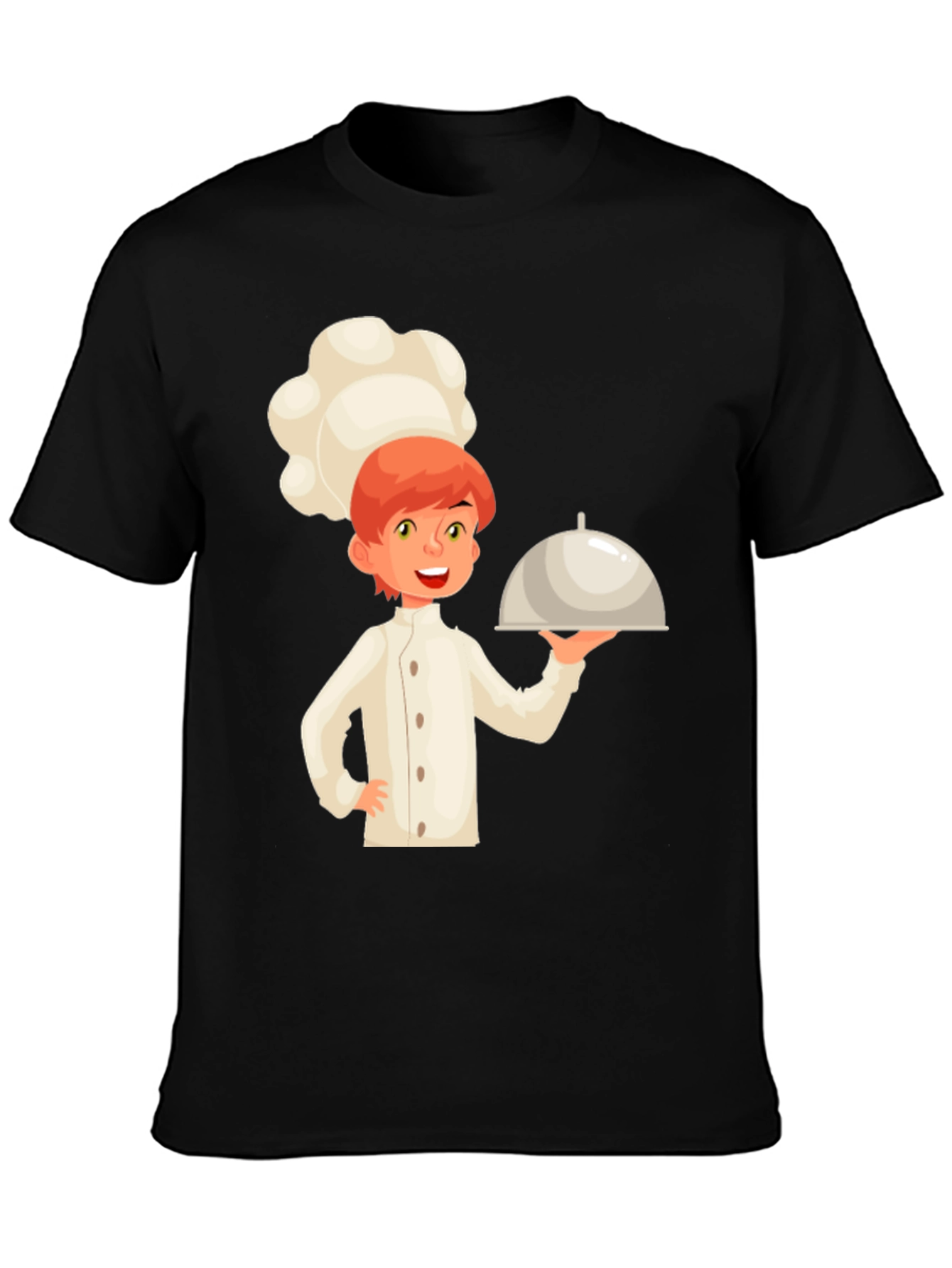 Chef Cartoon Graphic Tee - Black Cotton Casual T-Shirt