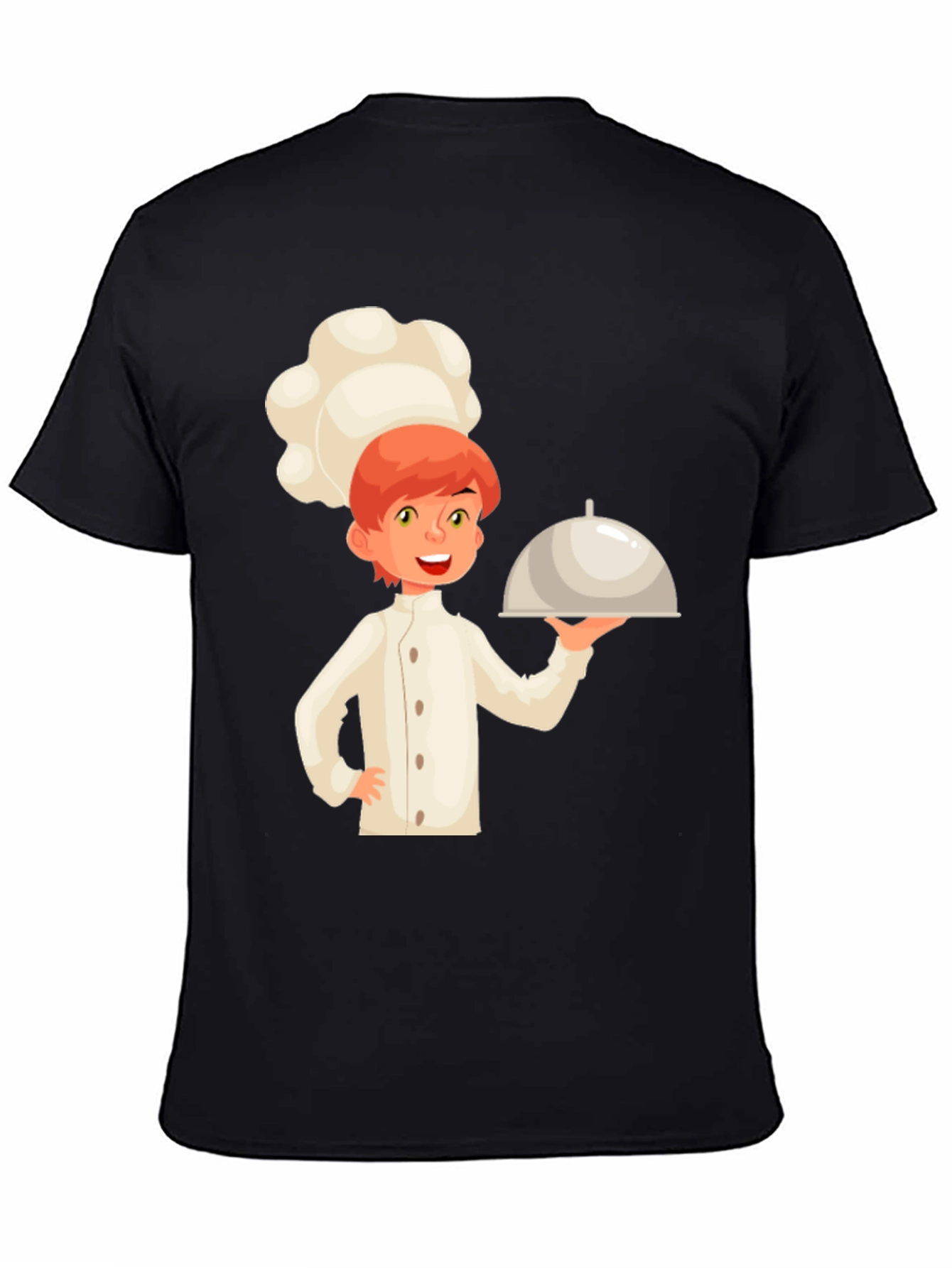 Chef Cartoon Graphic Tee - Black Cotton Casual T-Shirt
