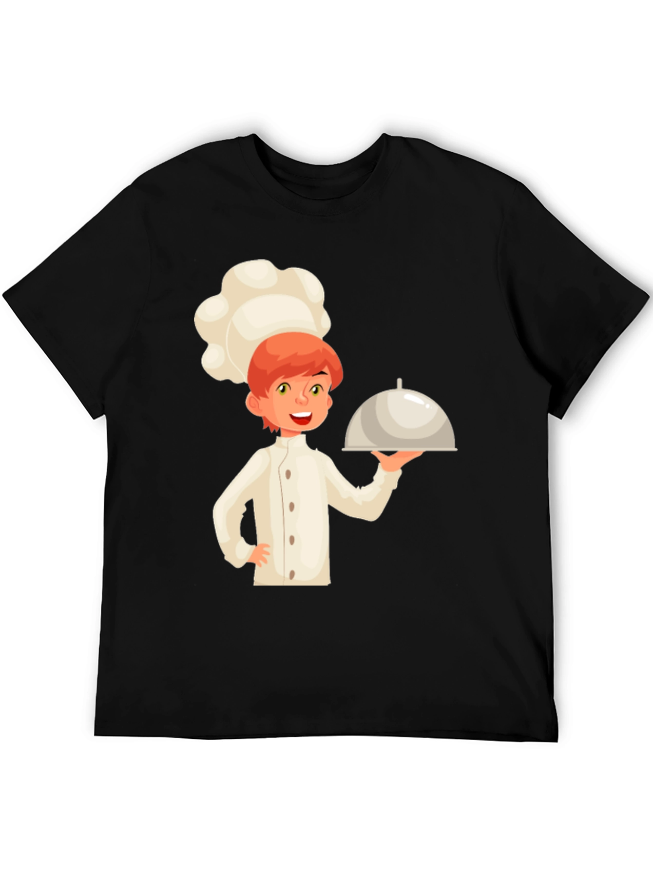 Chef Cartoon Graphic Tee - Black Cotton Casual T-Shirt