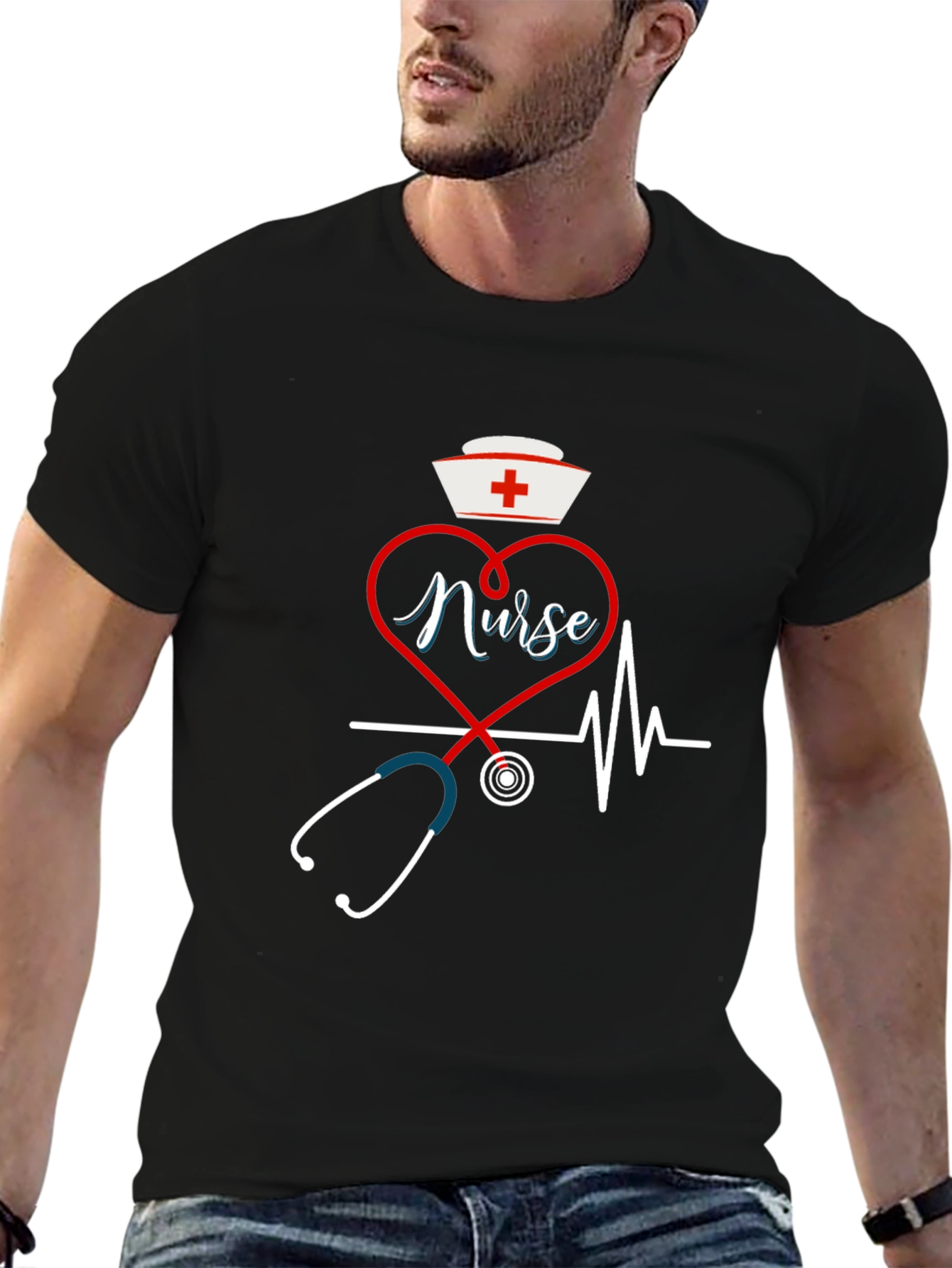 Nurse Heartbeat Stethoscope Graphic T-Shirt