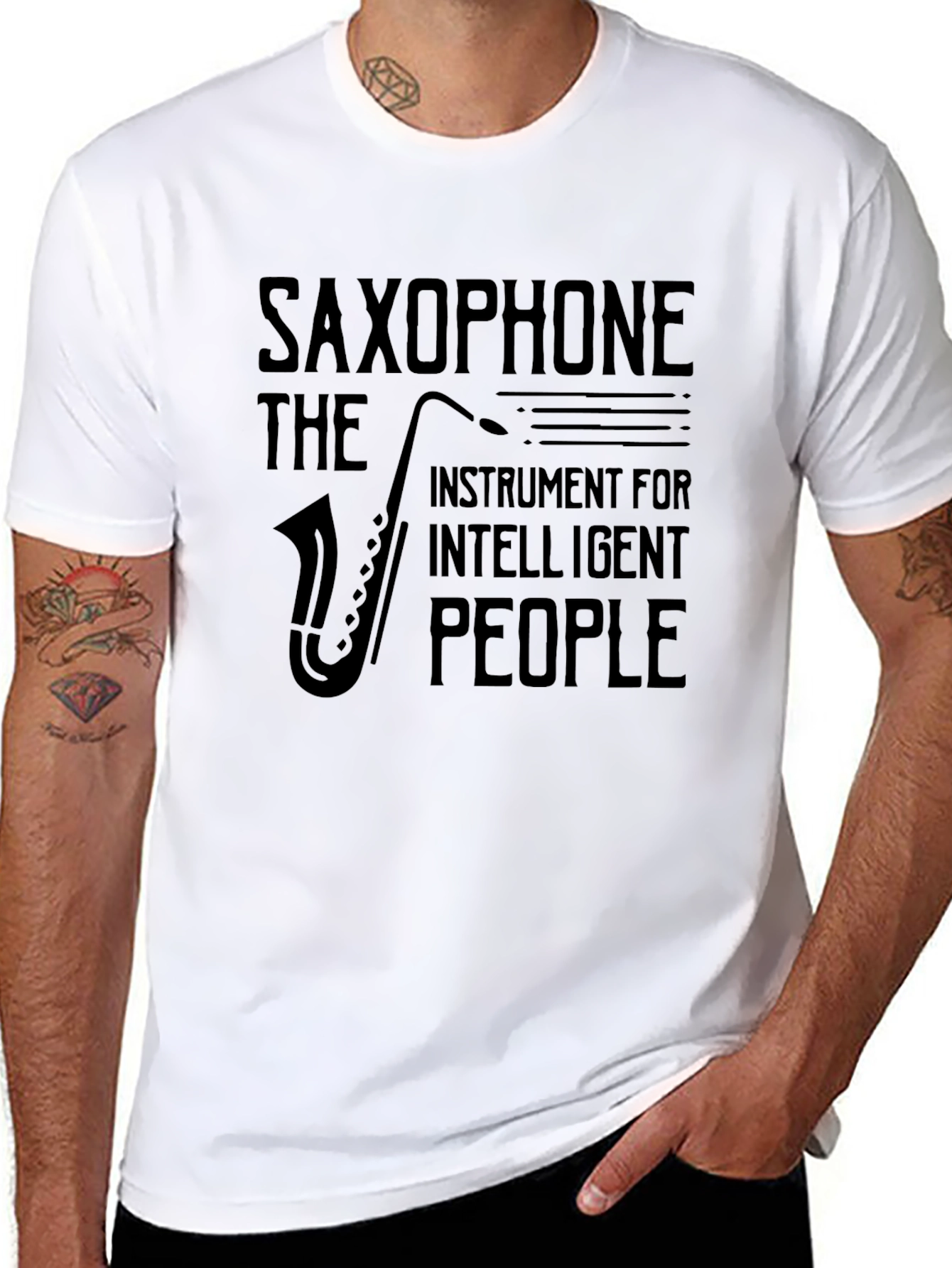 Saxophone Intelligent People Graphic Tee - Black