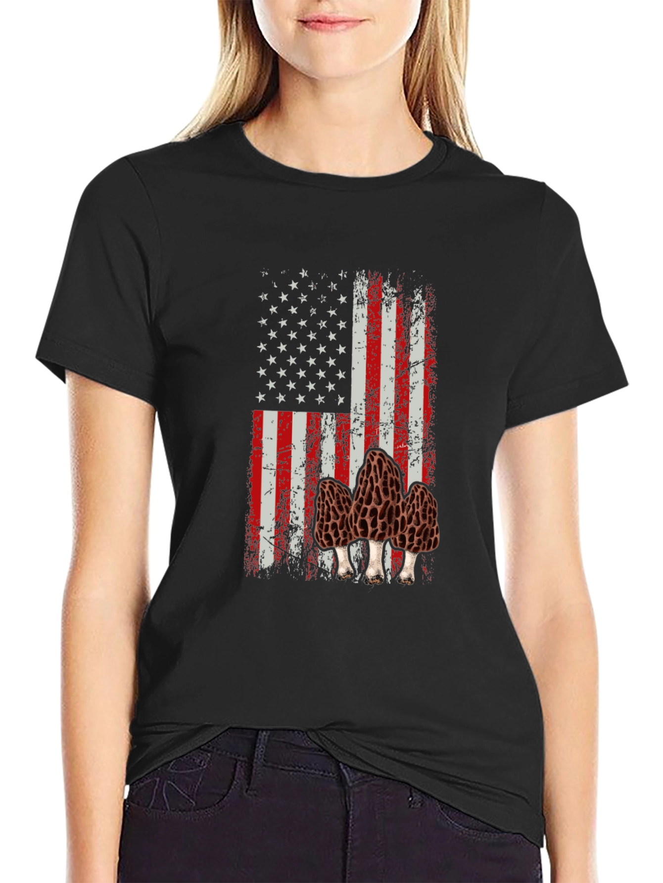American Flag Morel Mushroom Graphic T-Shirt